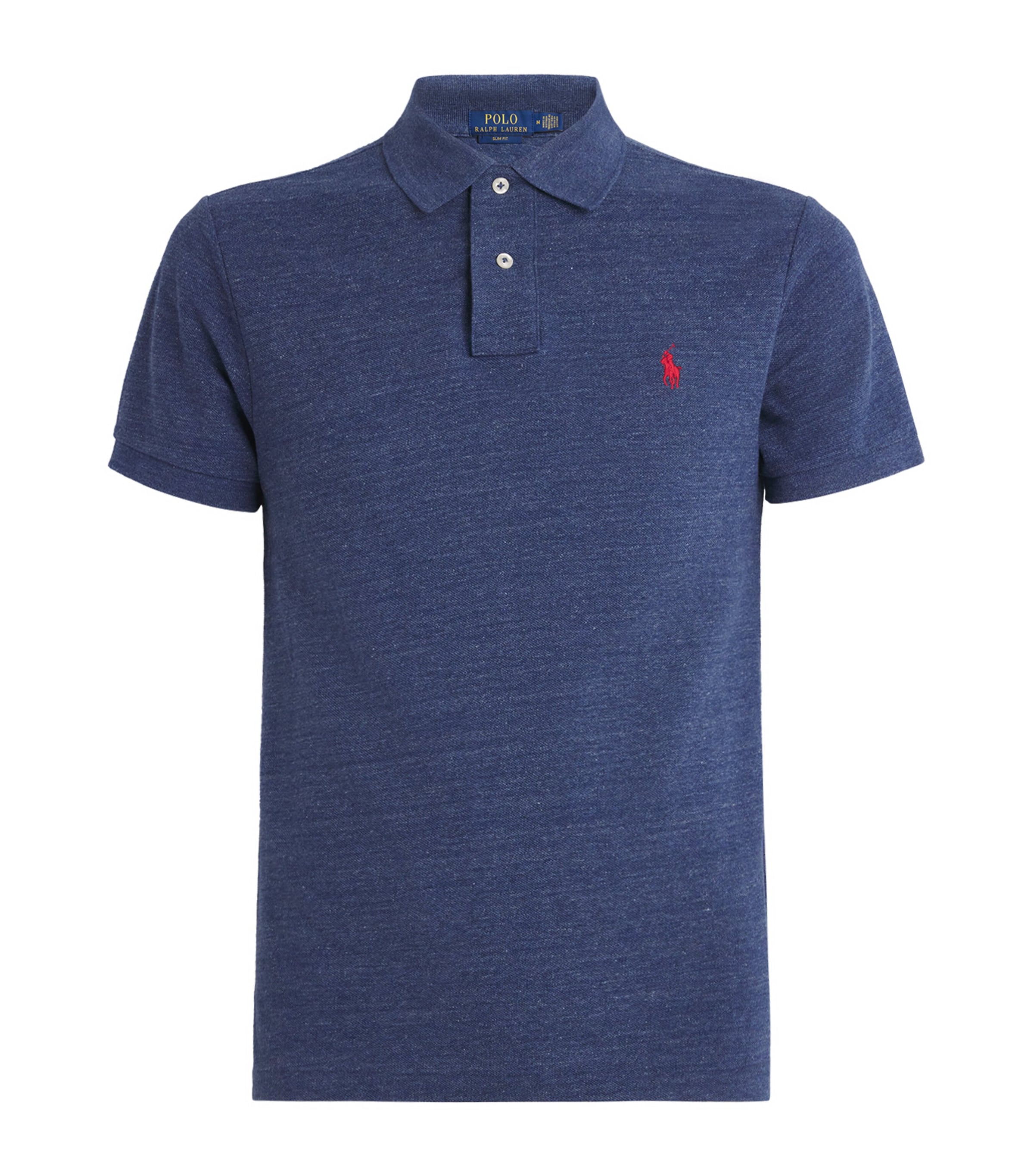 Polo Ralph Lauren Mens Cotton Mesh Slim-Fit Polo Shirt Royal Blue Heather Image 1