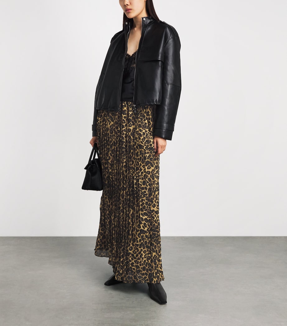 Toccin Womens Chiffon Leopard Pleated Dillon Midi Skirt Leopard Image 2