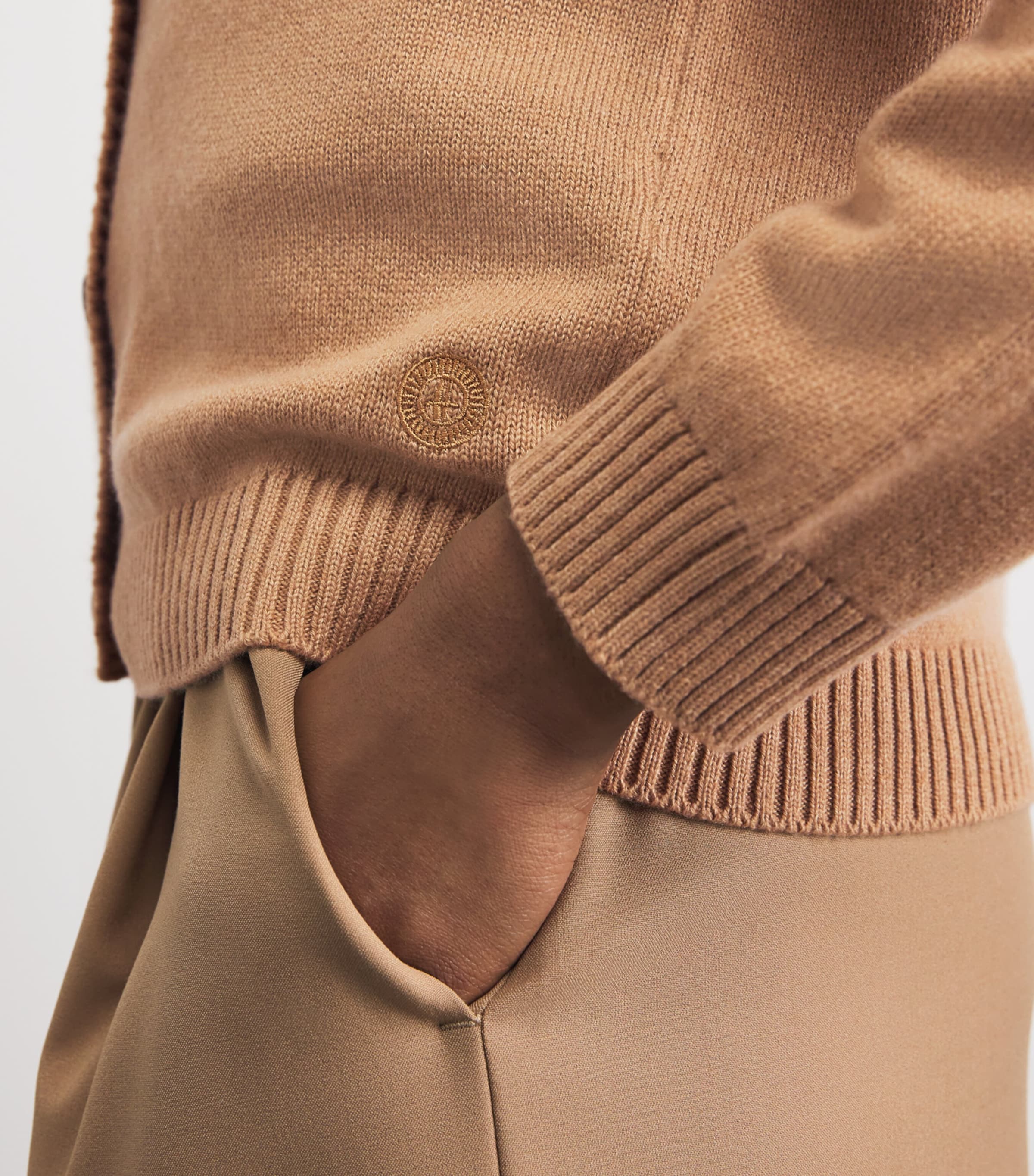 Harrods Womens Cashmere-Cotton Cardigan Brown Suagr Image 3