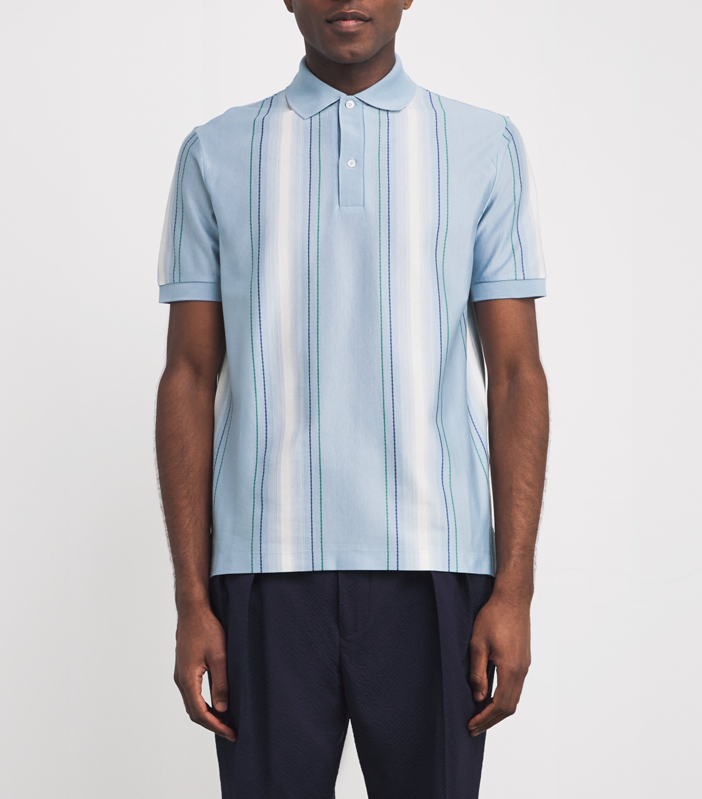 Paul Smith Mens Cotton Stripe Polo Shirt Blue Image 3