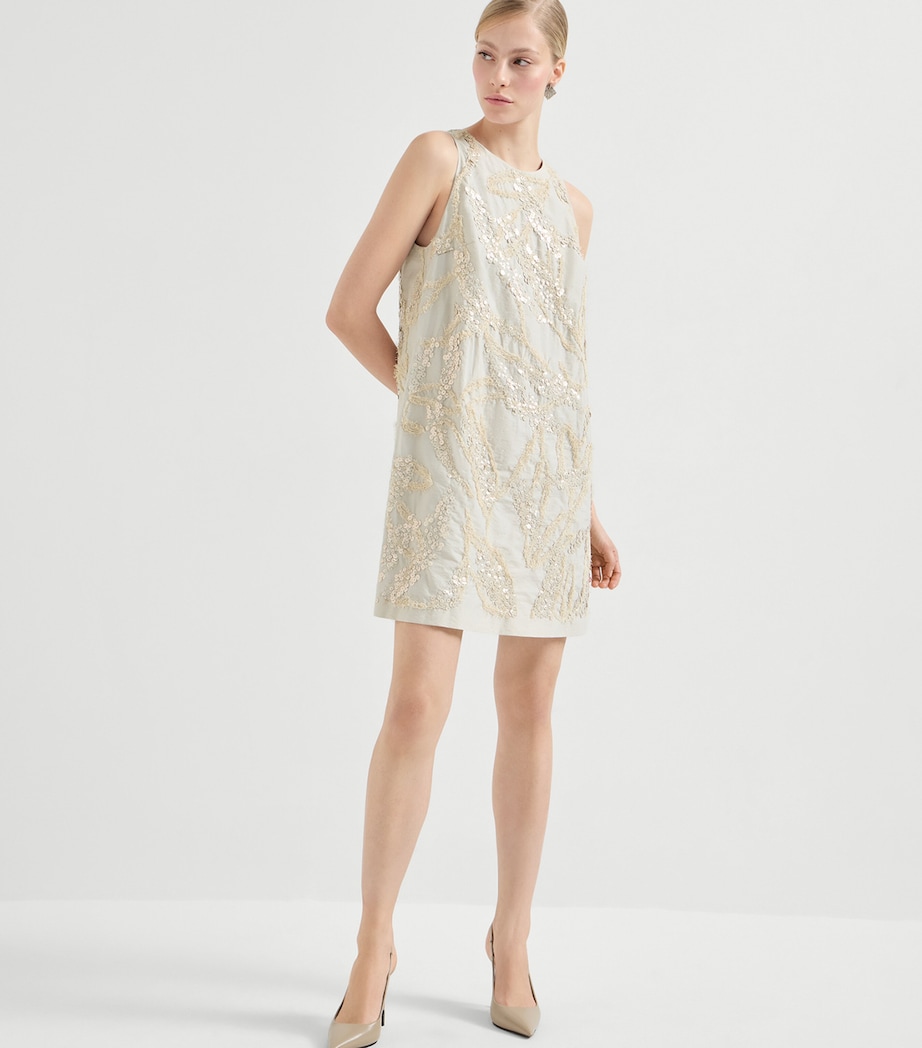 Brunello Cucinelli Womens Cotton-Blend Embroidered Mini Dress Image 3