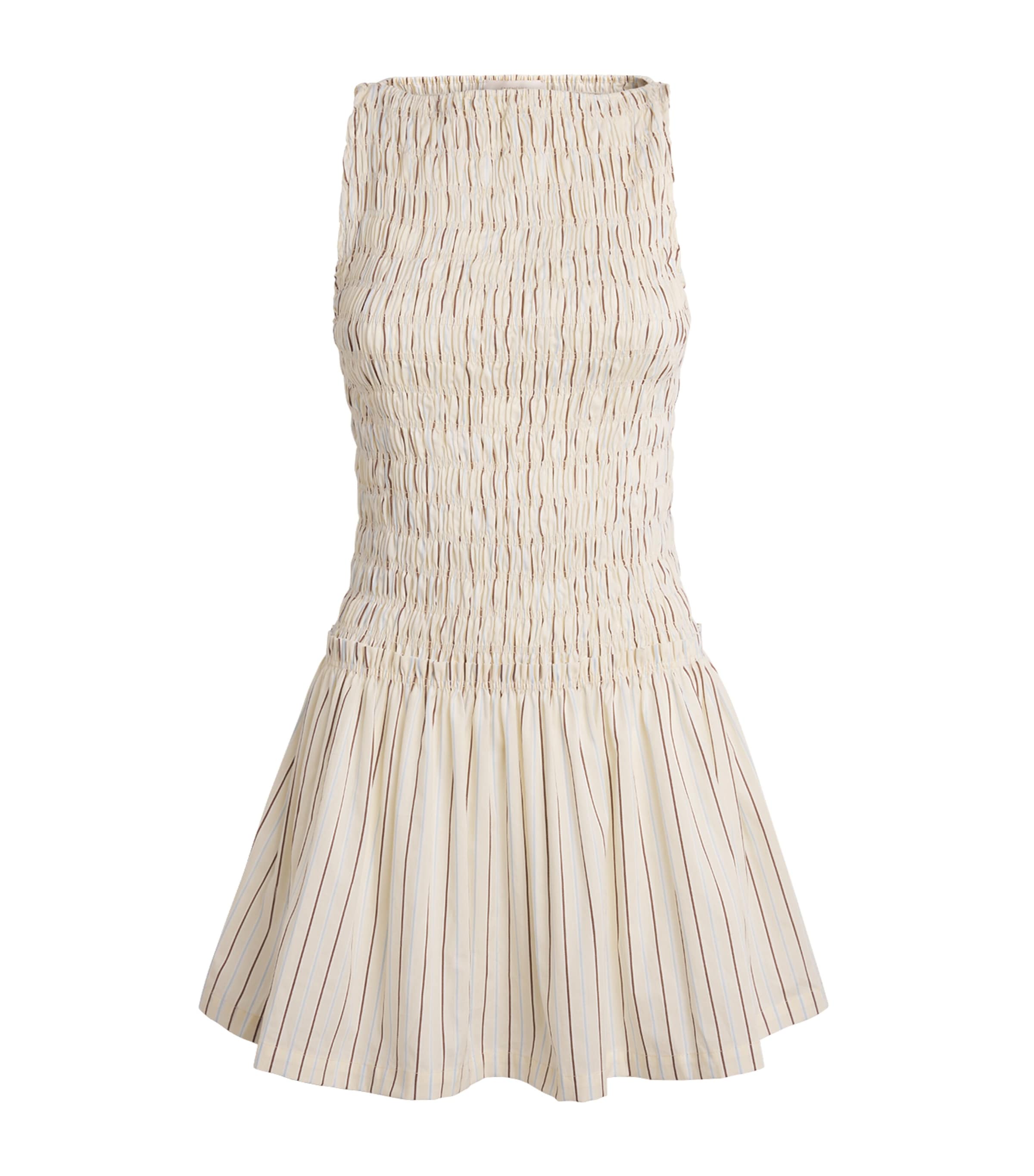 FAITHFULL Womens Cotton Maria Mini Dress Fiori Stripe Lemon Image 1