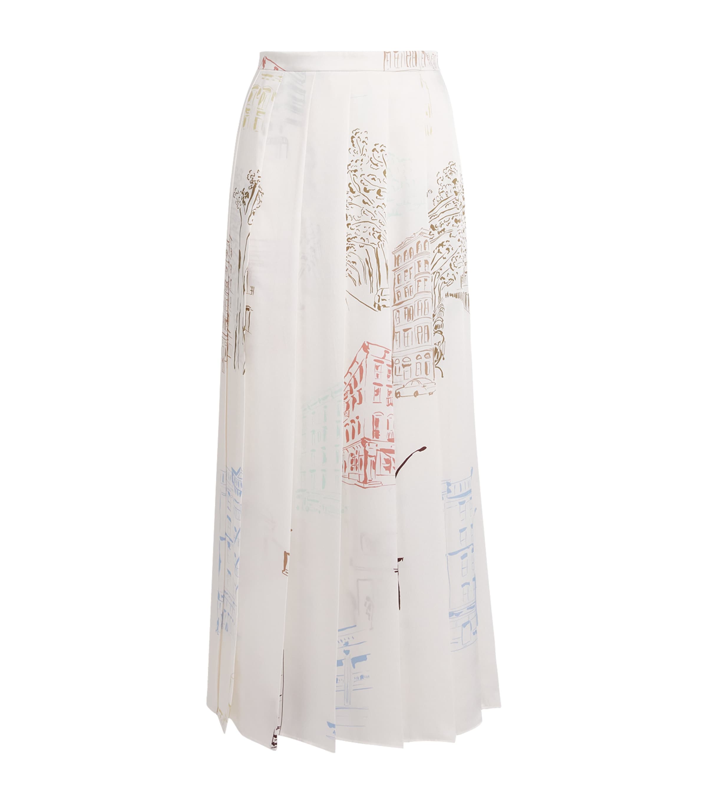 Lafayette 148 Womens Printed Pleated Midi Skirt Cloud Multi Image 1