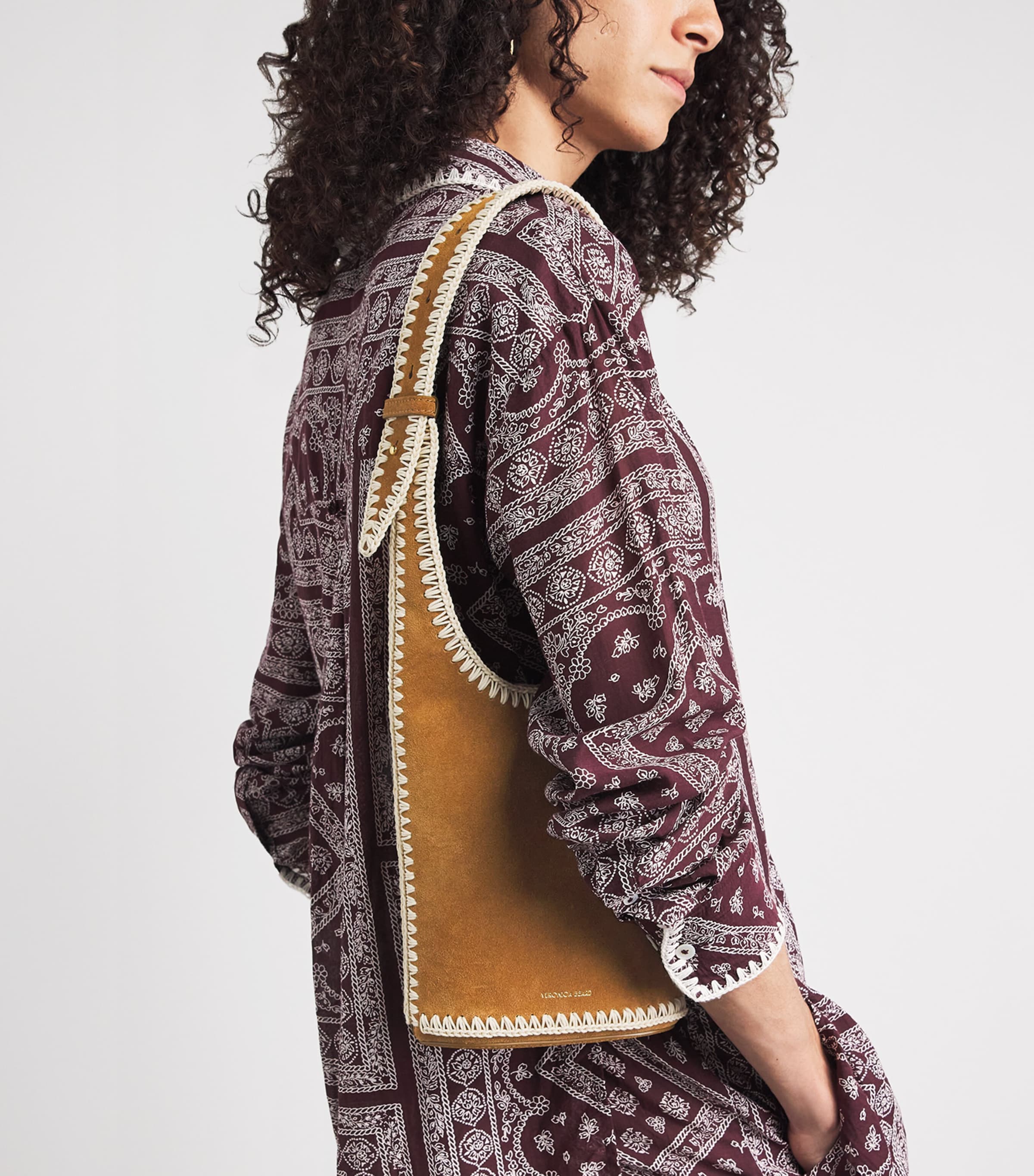 Veronica Beard Suede Whipstitch Loop Shoulder Bag Acorn Multi Image 2