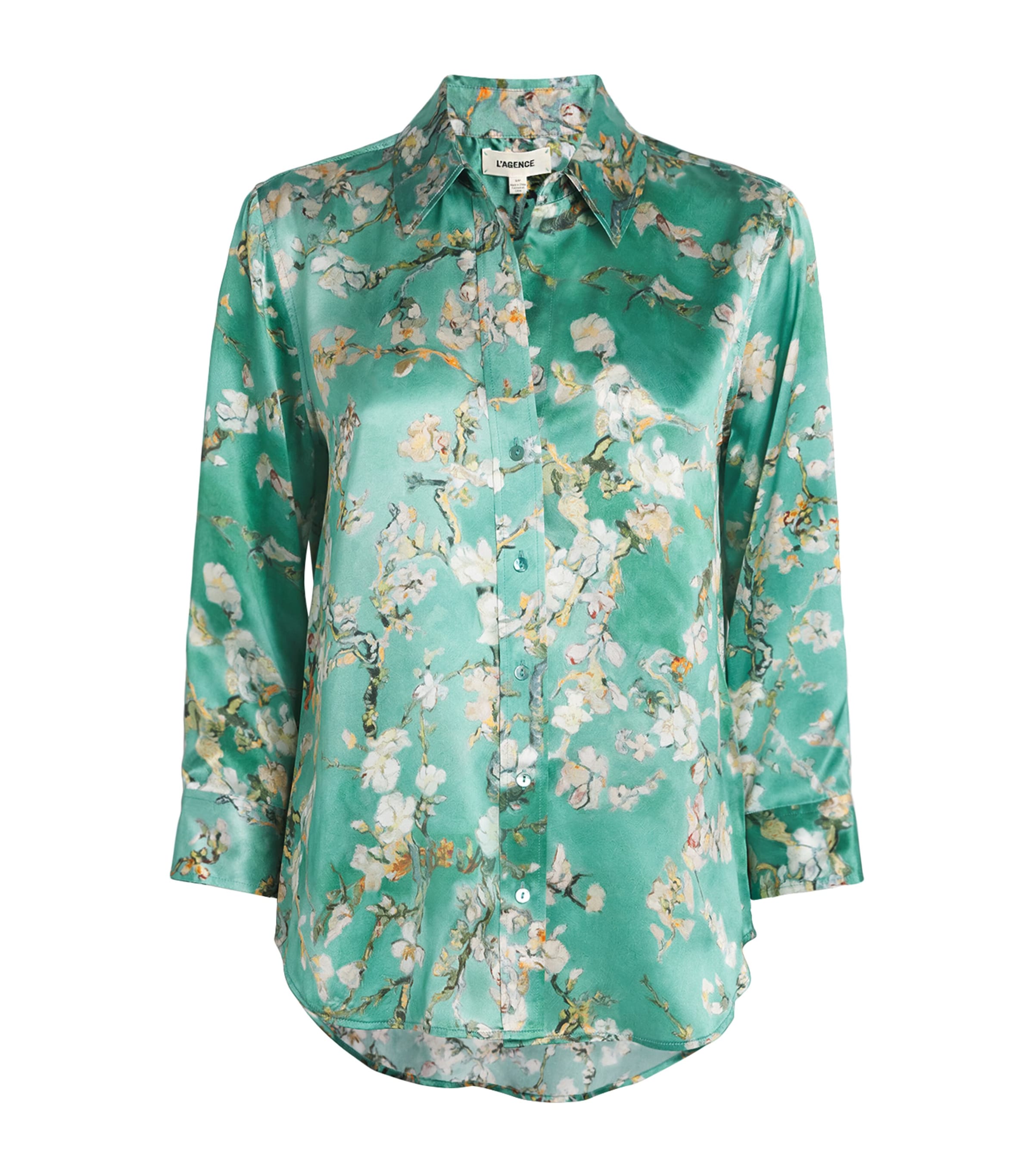L Agence Silk Cherry Blossom Print Blouse