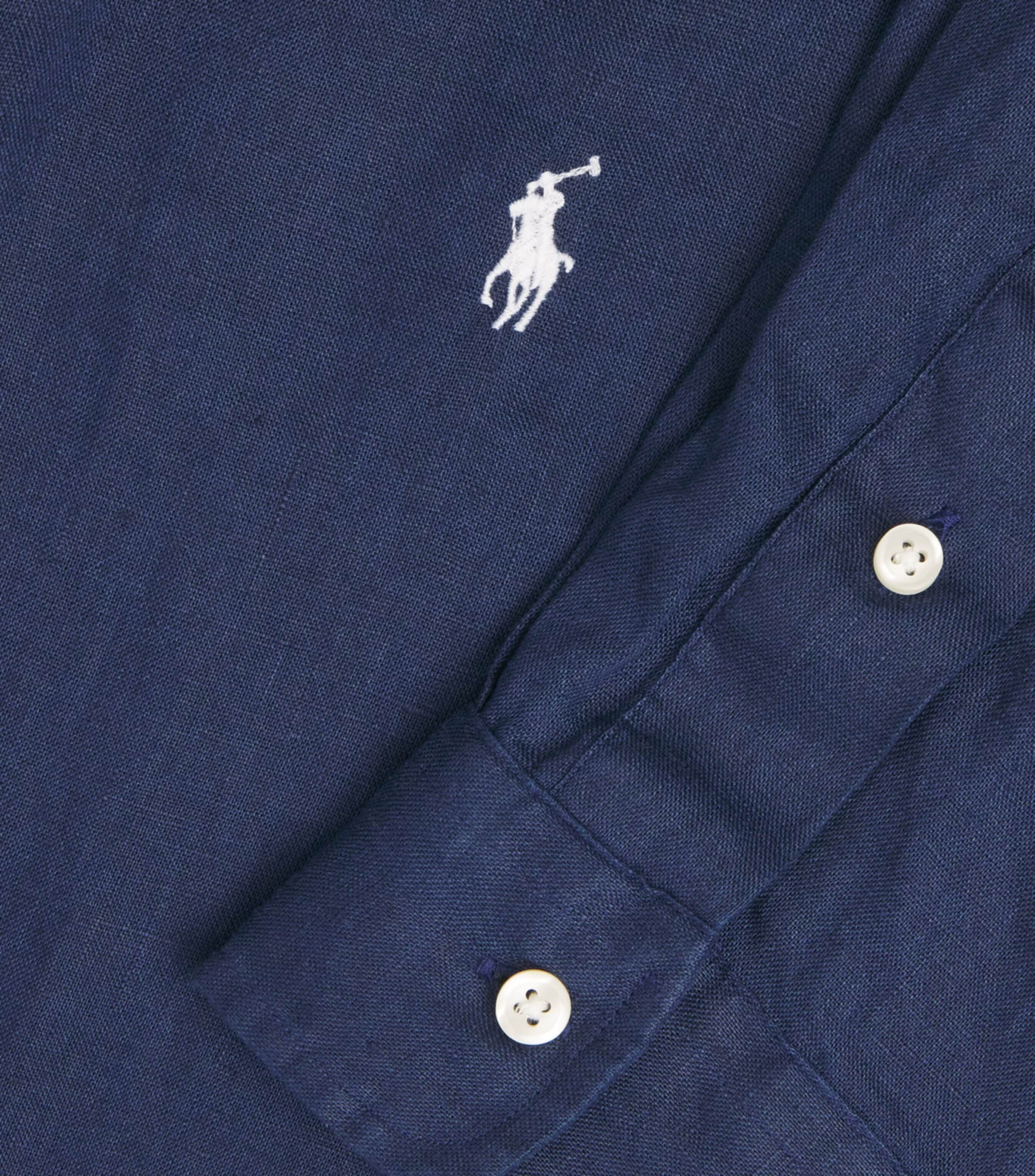 Polo Ralph Lauren Mens Linen Custom-Fit Shirt Nwprt Nvy W/ Whte Pp Image 6