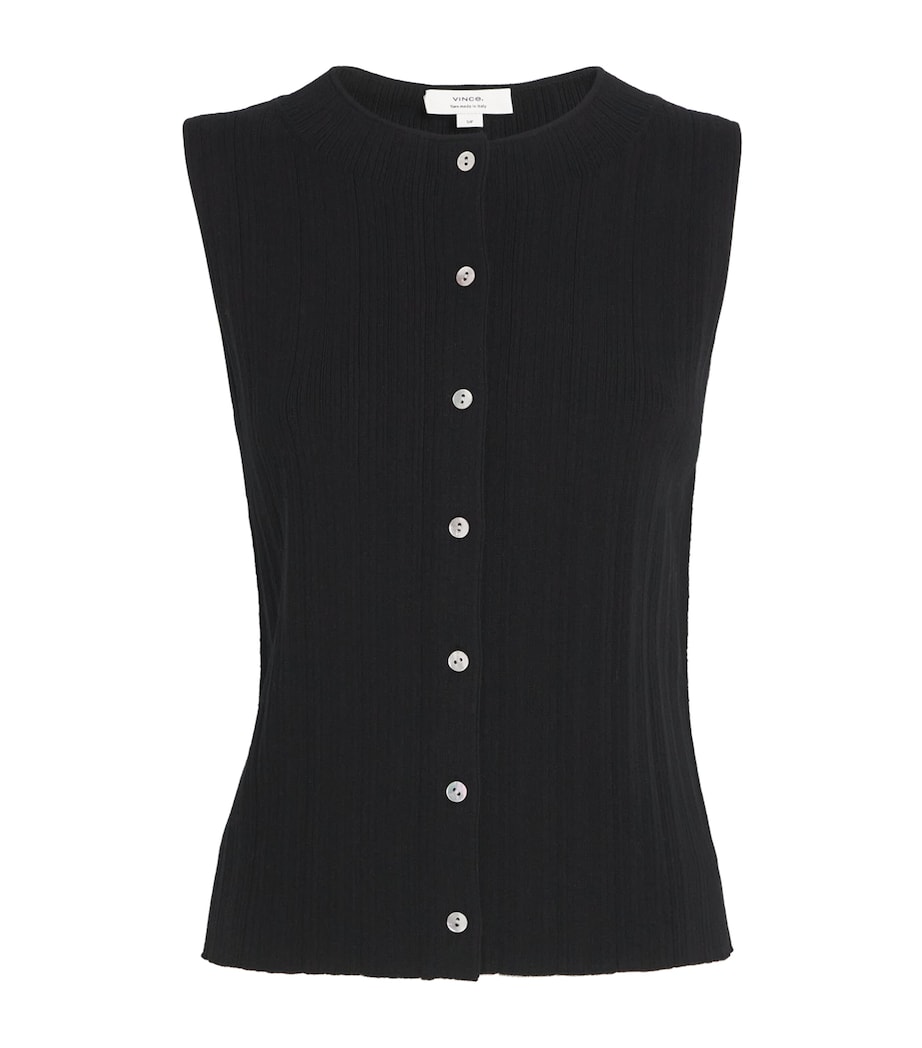 Sleeveless Button-Up Top 001BLK-BLACK Image 1