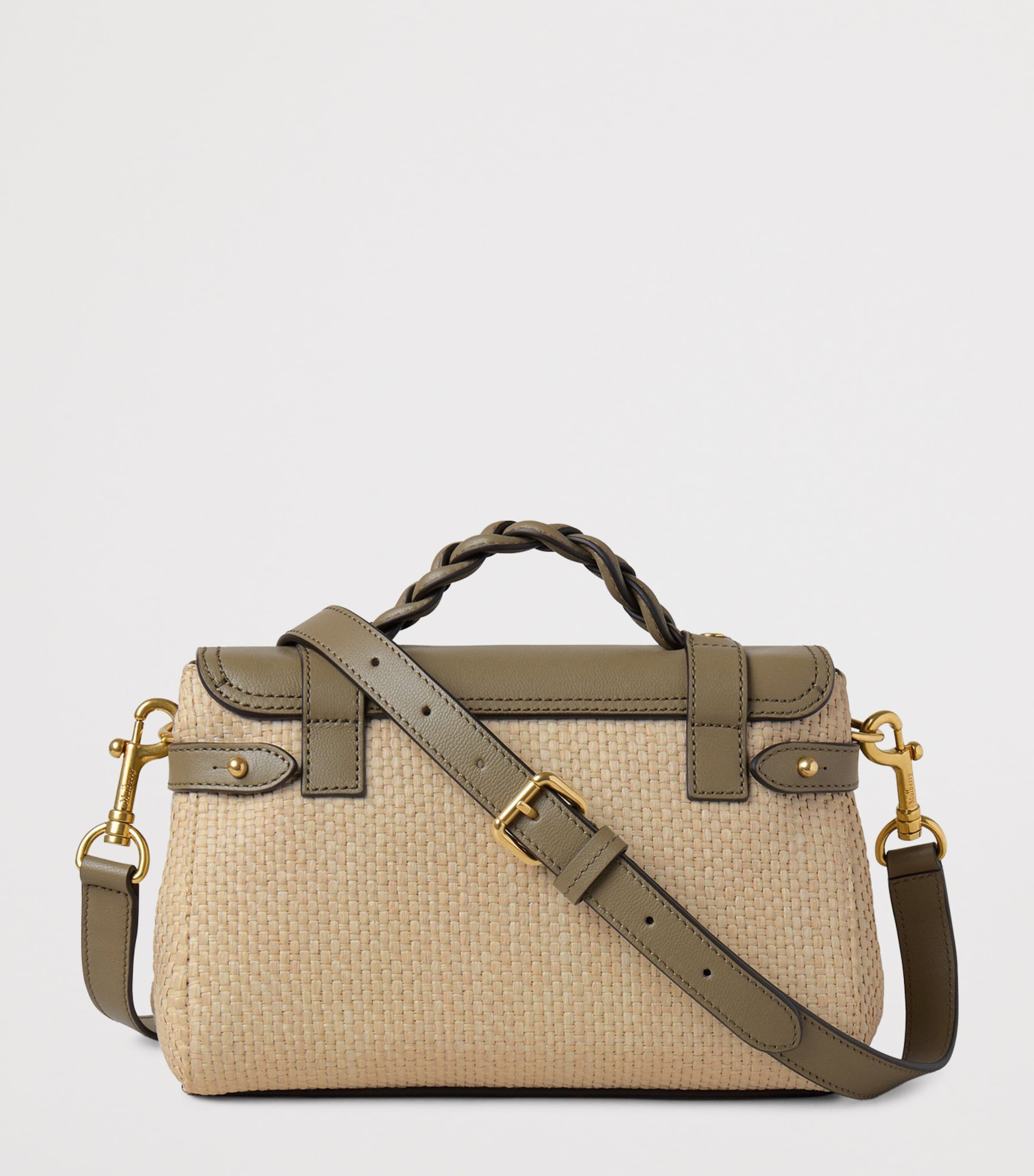 Mulberry Mini Raffia and Leather Alexa Satchel Linen Green Natural Image 3