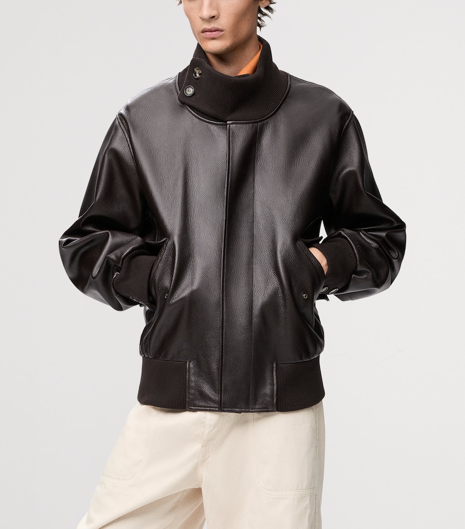 Leather Bomber Jacket DARK BROWN Image 3