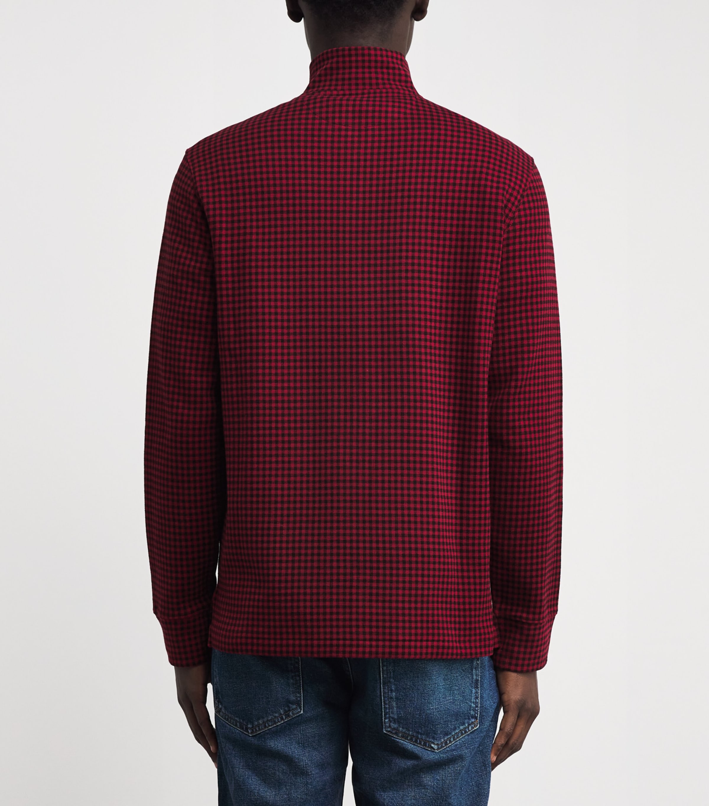 Cotton Check Quarter-Zip Sweatshirt RED Image 4
