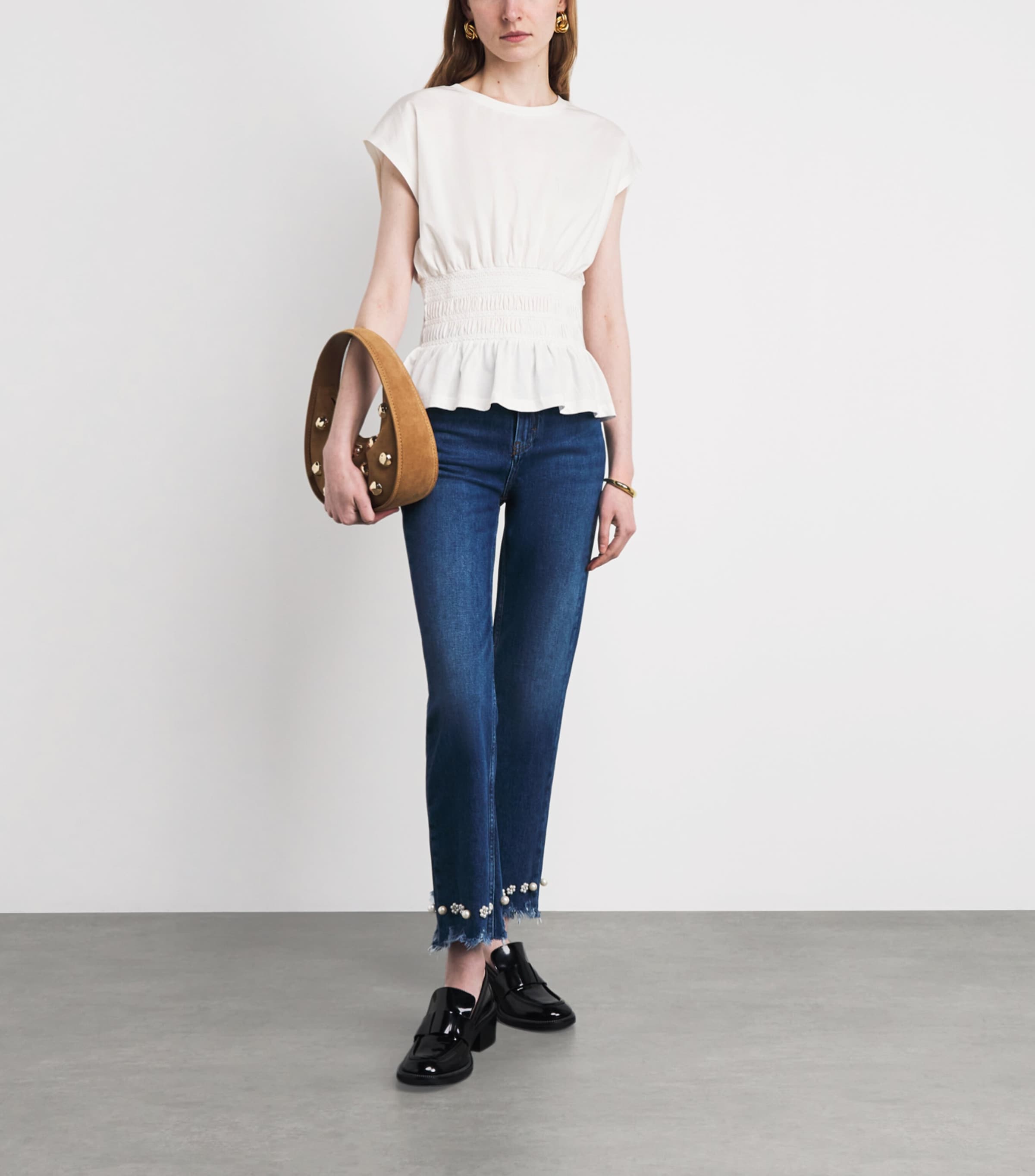 Maje Womens Cotton Shirred T-Shirt White Image 2