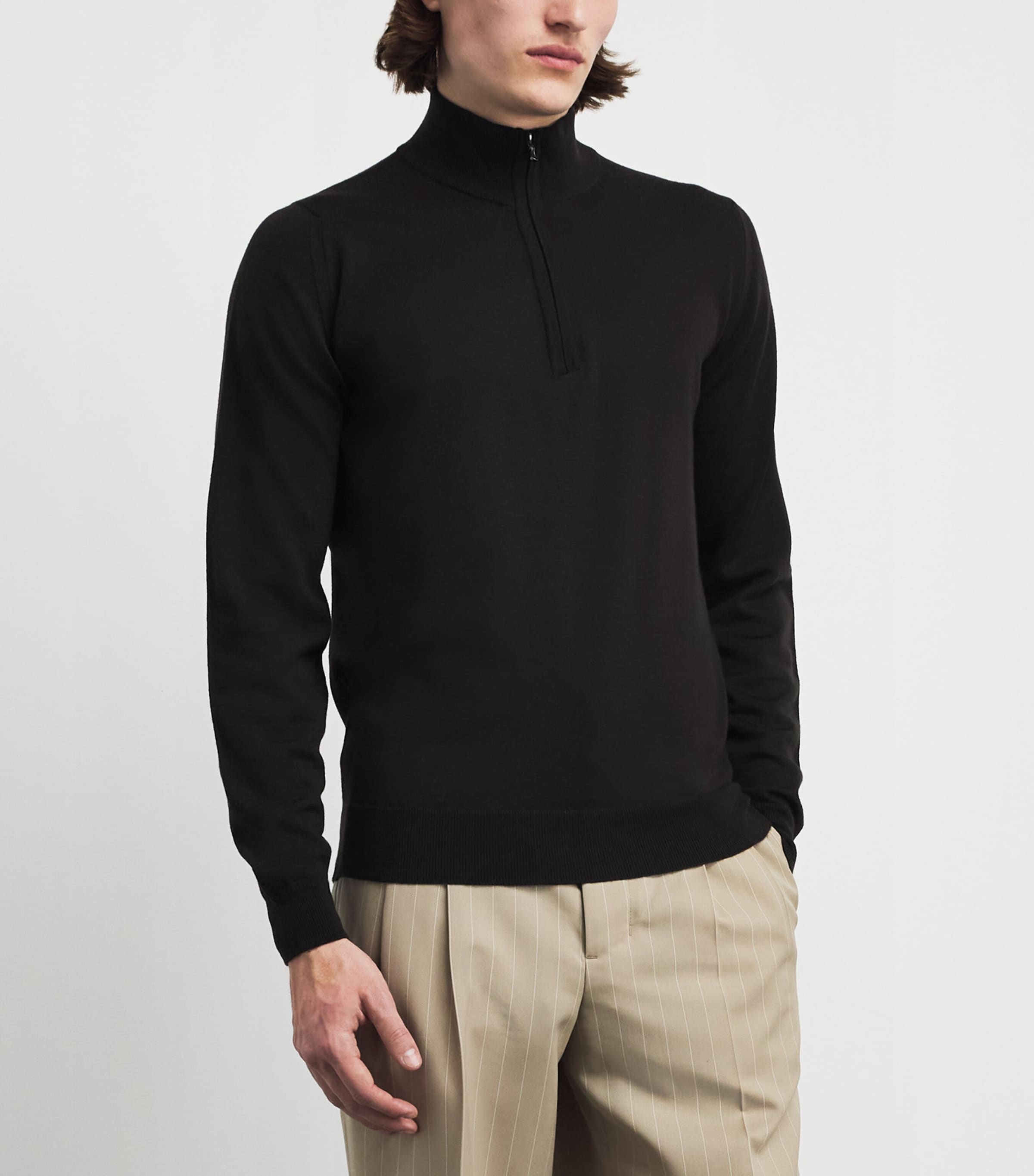 John Smedley Mens Merino Wool Tapton Quarter-Zip Sweater Faulkner Brown Image 4