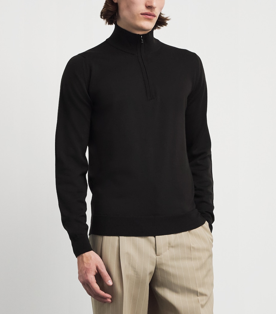 John Smedley Mens Merino Wool Tapton Quarter-Zip Sweater Faulkner Brown Image 4