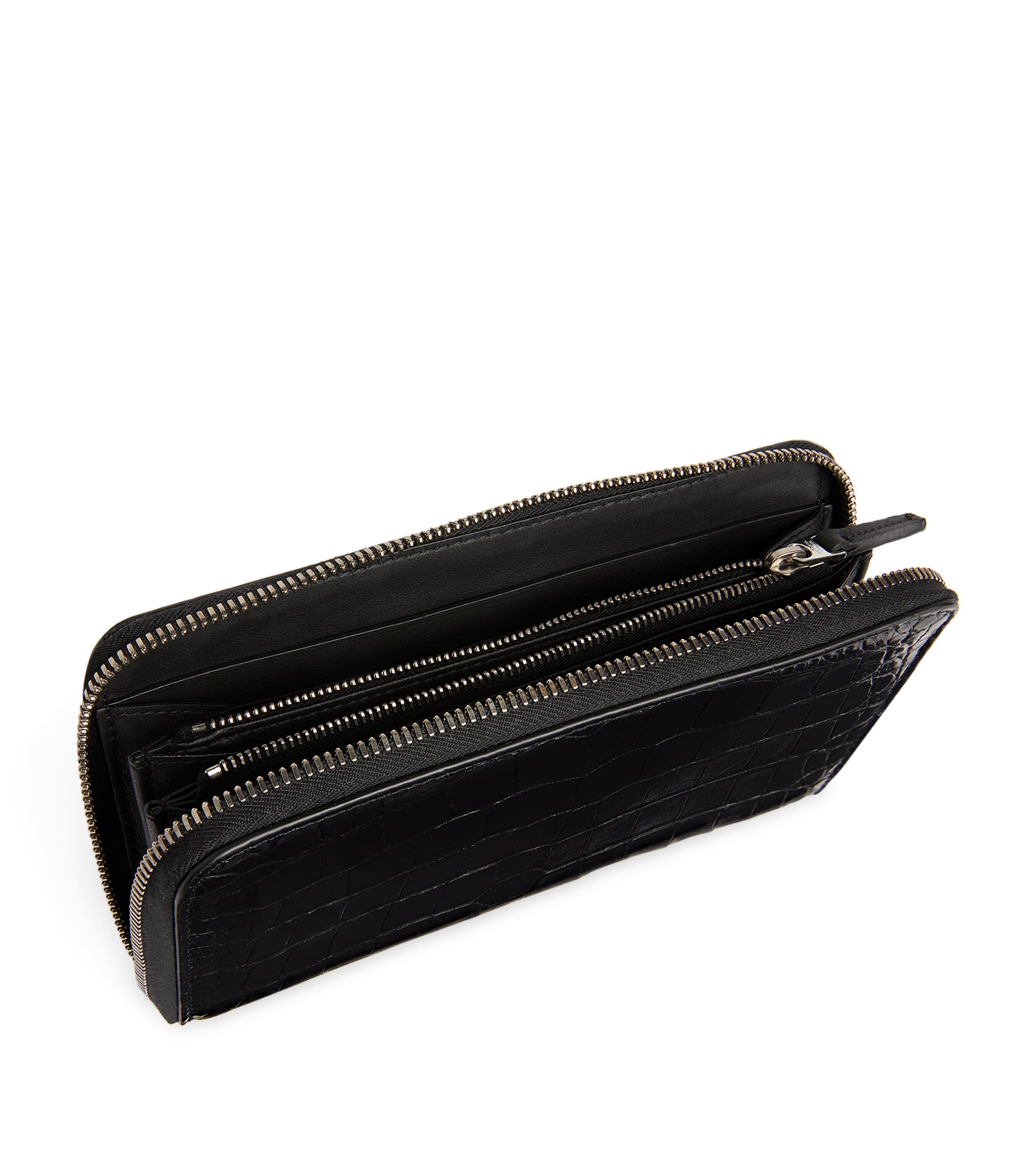 Crocodile Leather Wallet BLACK-SILVER Image 2