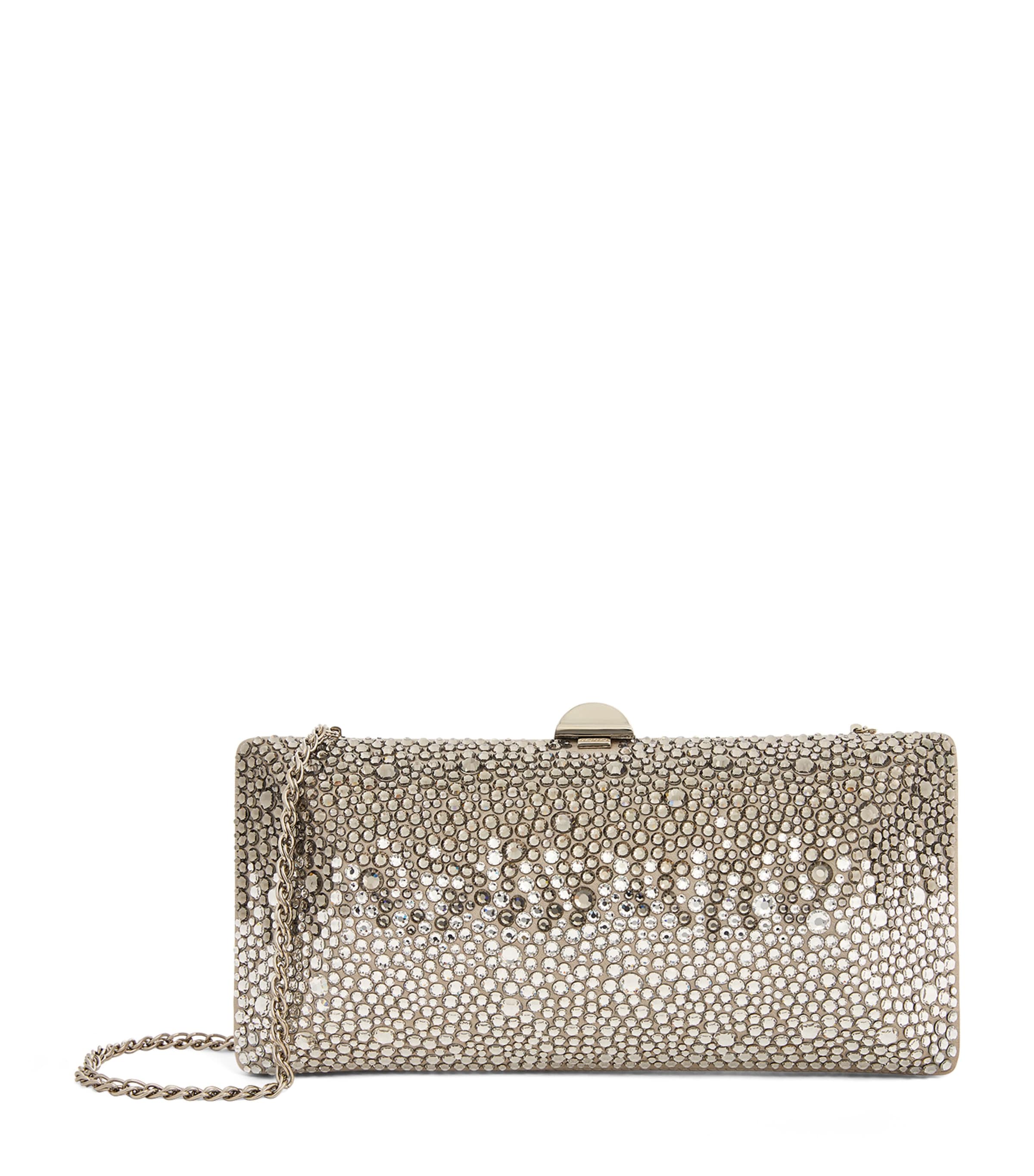 Rodo Silk Satin Crystal-embellished Clutch Bag In Silver