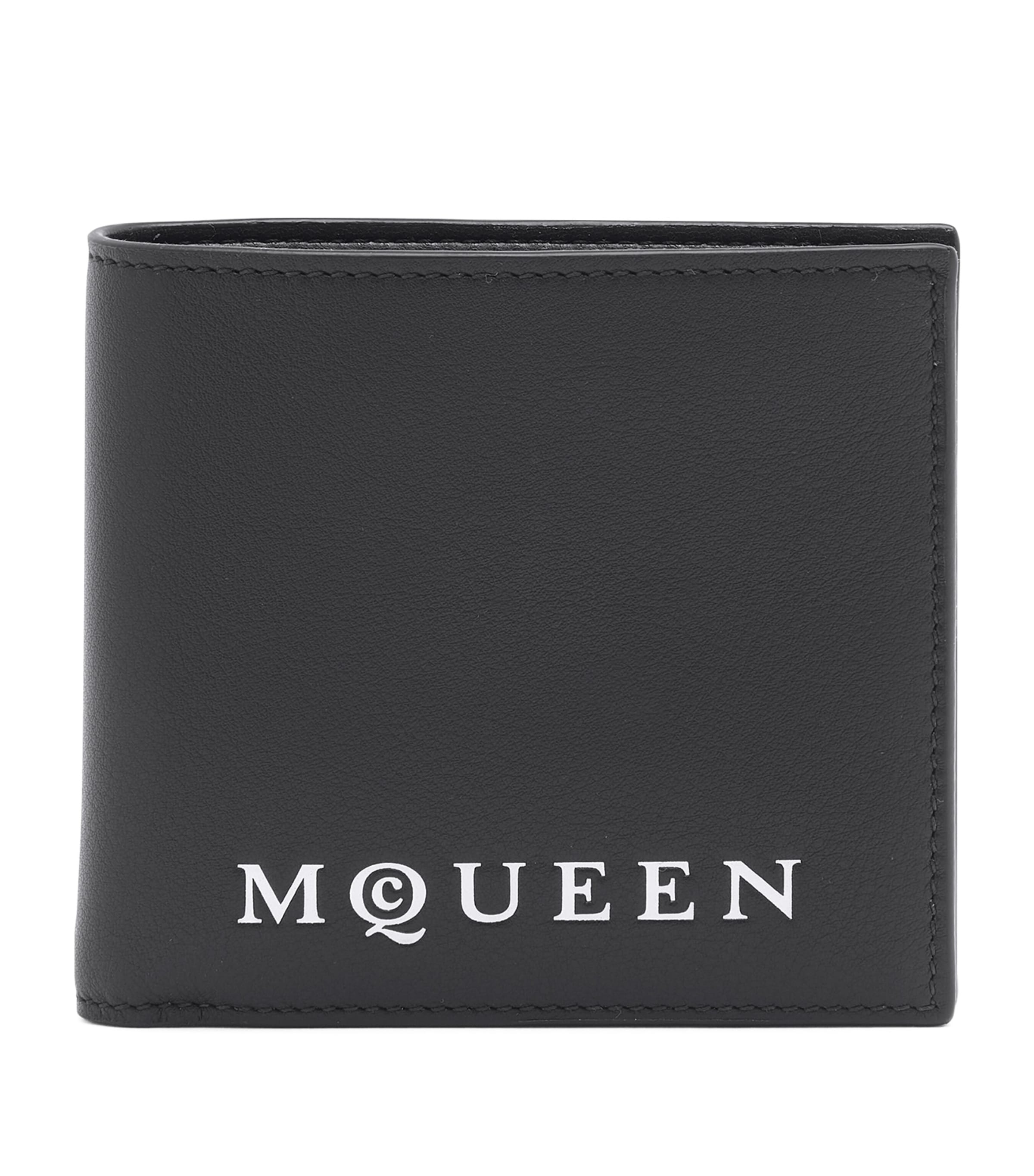 Alexander Mcqueen Bifold Wallet In Smooth Calf Leather With Logo Print In Black