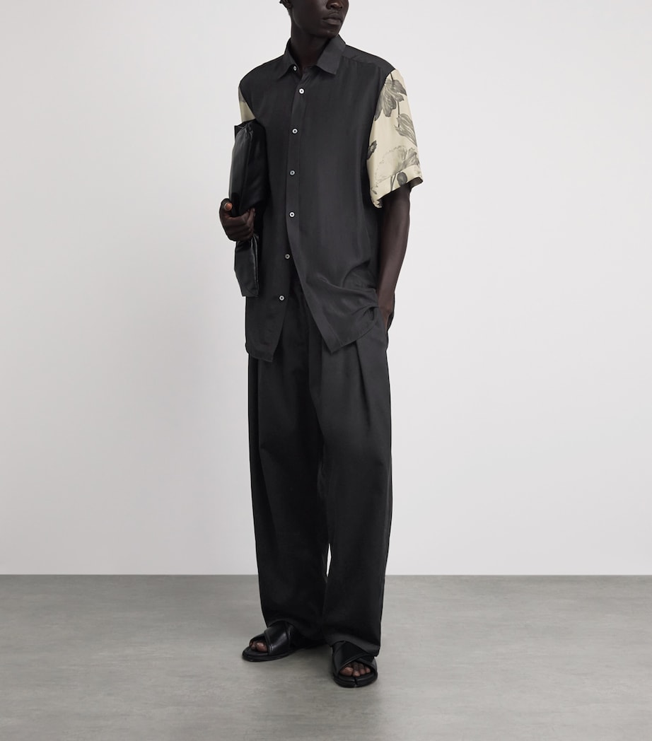 Maison Margiela Mens Silk Floral-Sleeve Shirt Black Image 2