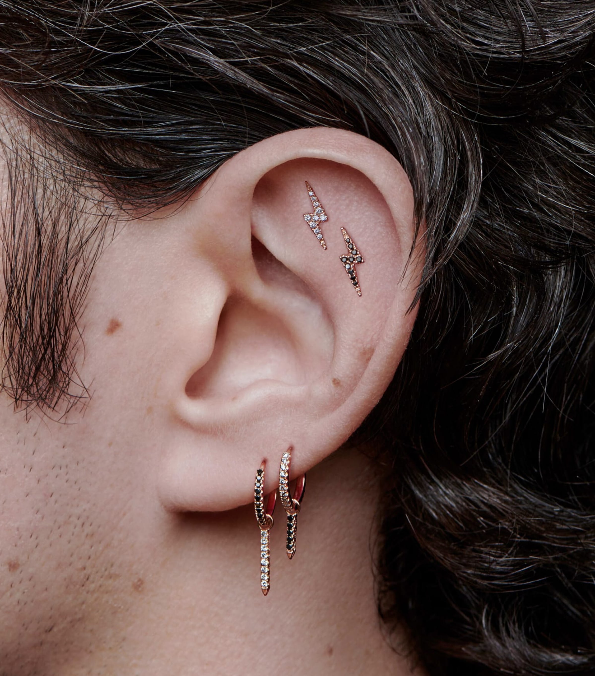 White Gold Diamond Lightning Bolt Threaded Stud Earring (11mm) WHITE GOLD Image 2