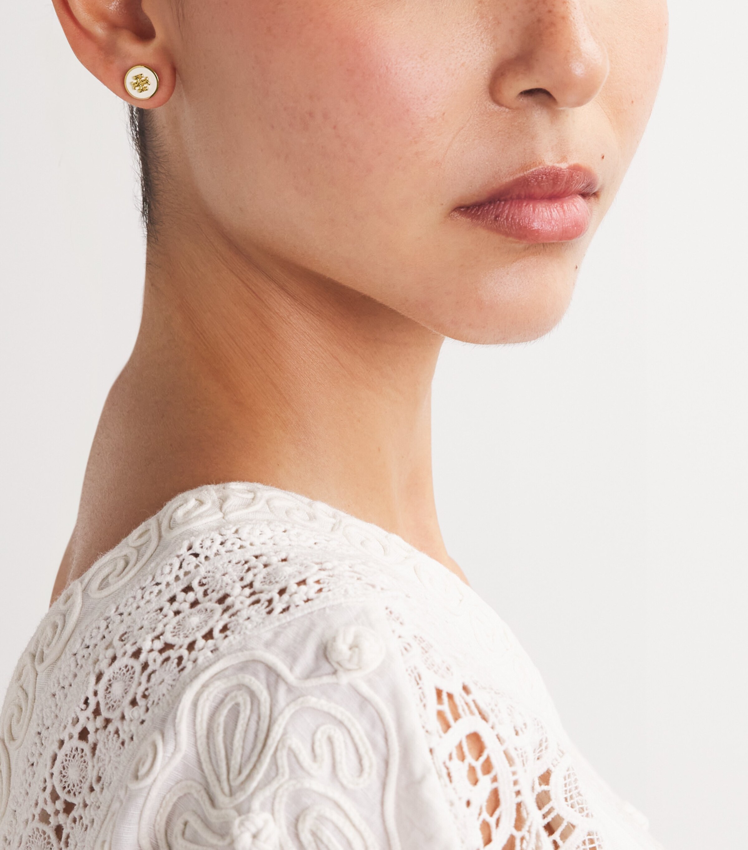 Tory Burch Enamel-Trim Kira Circle Studs Tory Gld / Nw Ivry Image 2