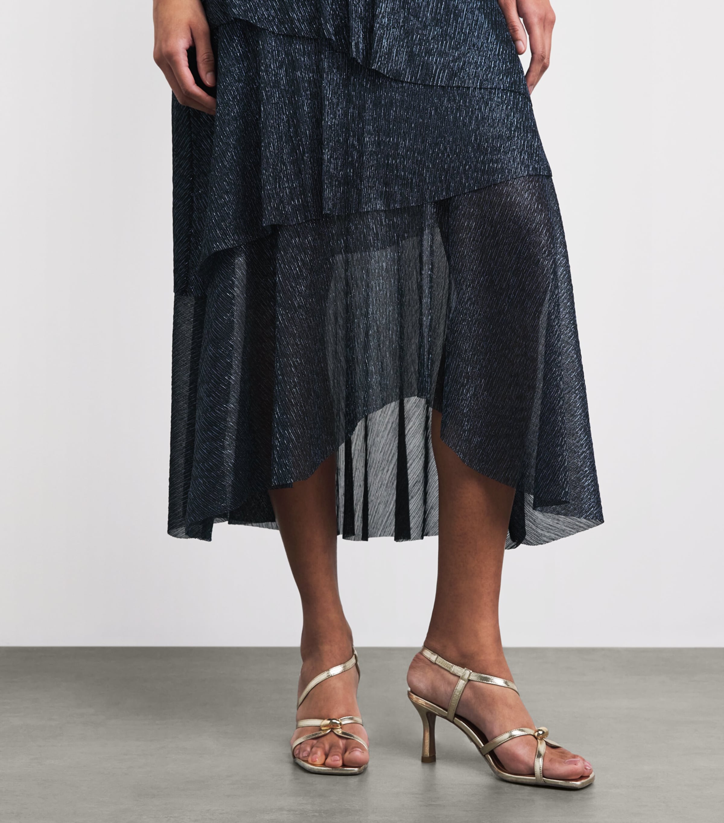 Maje Womens Metallic Pleated Midi Dress Navy Image 5