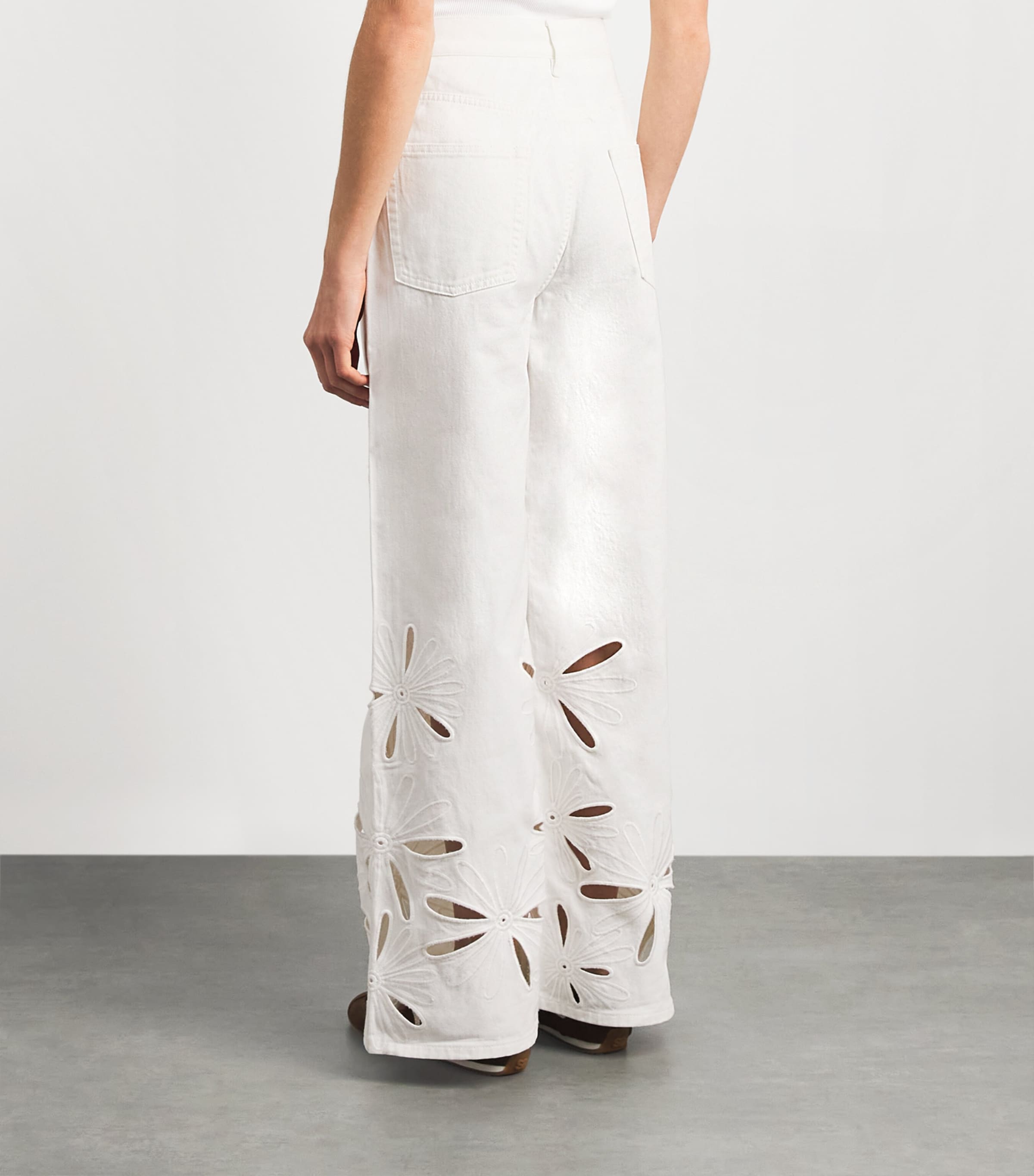 Sandro Paris Womens Embroidered Cut-Out Wide-Leg Jeans White Image 5