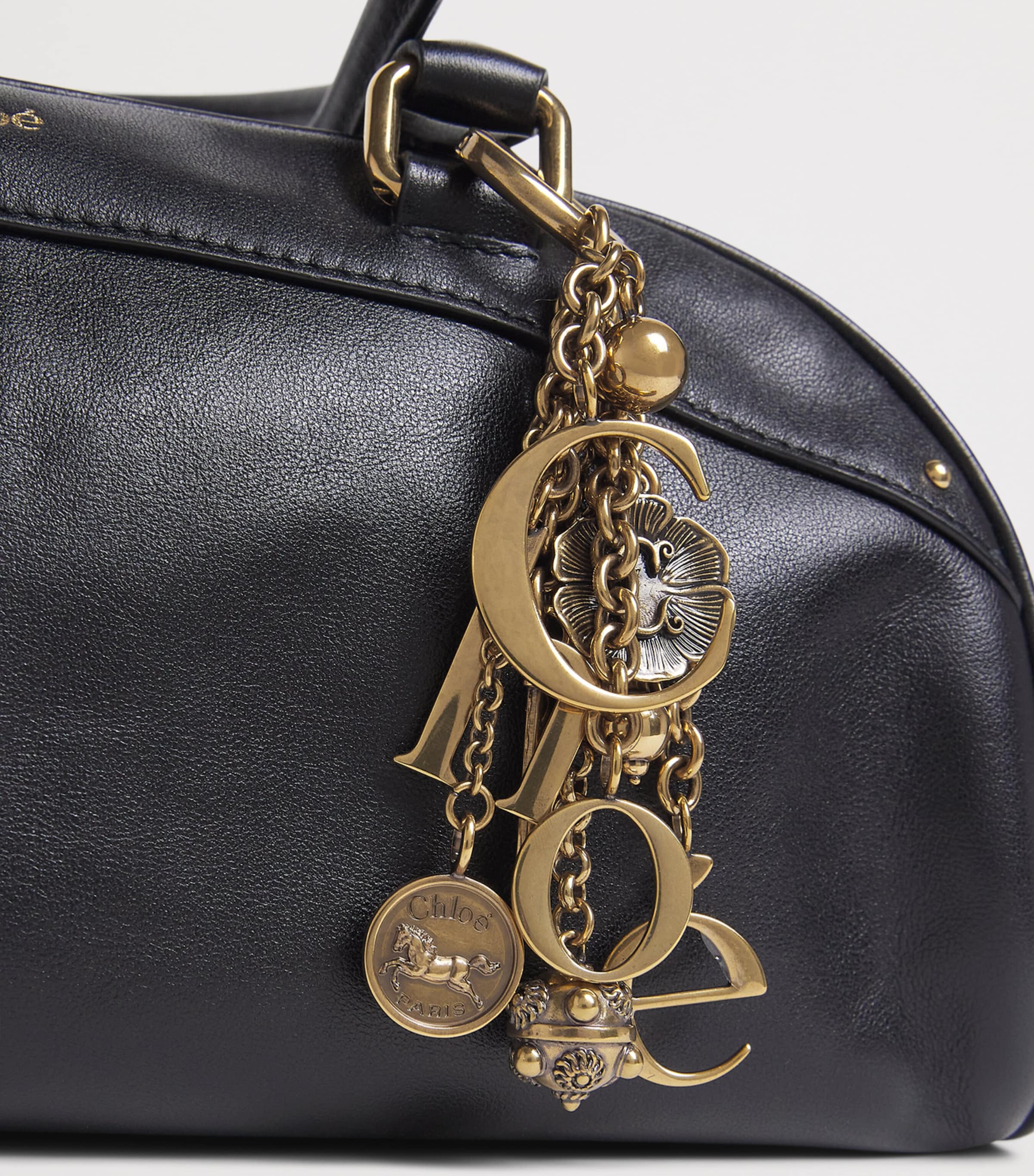 Leather Bowling Top-Handle Bag BLACK Image 4