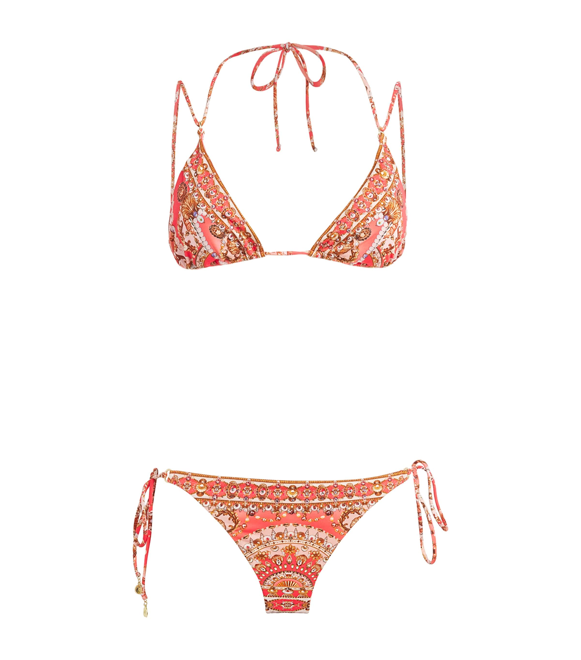 Camilla Printed Crystal-embellished Bikini In Orange