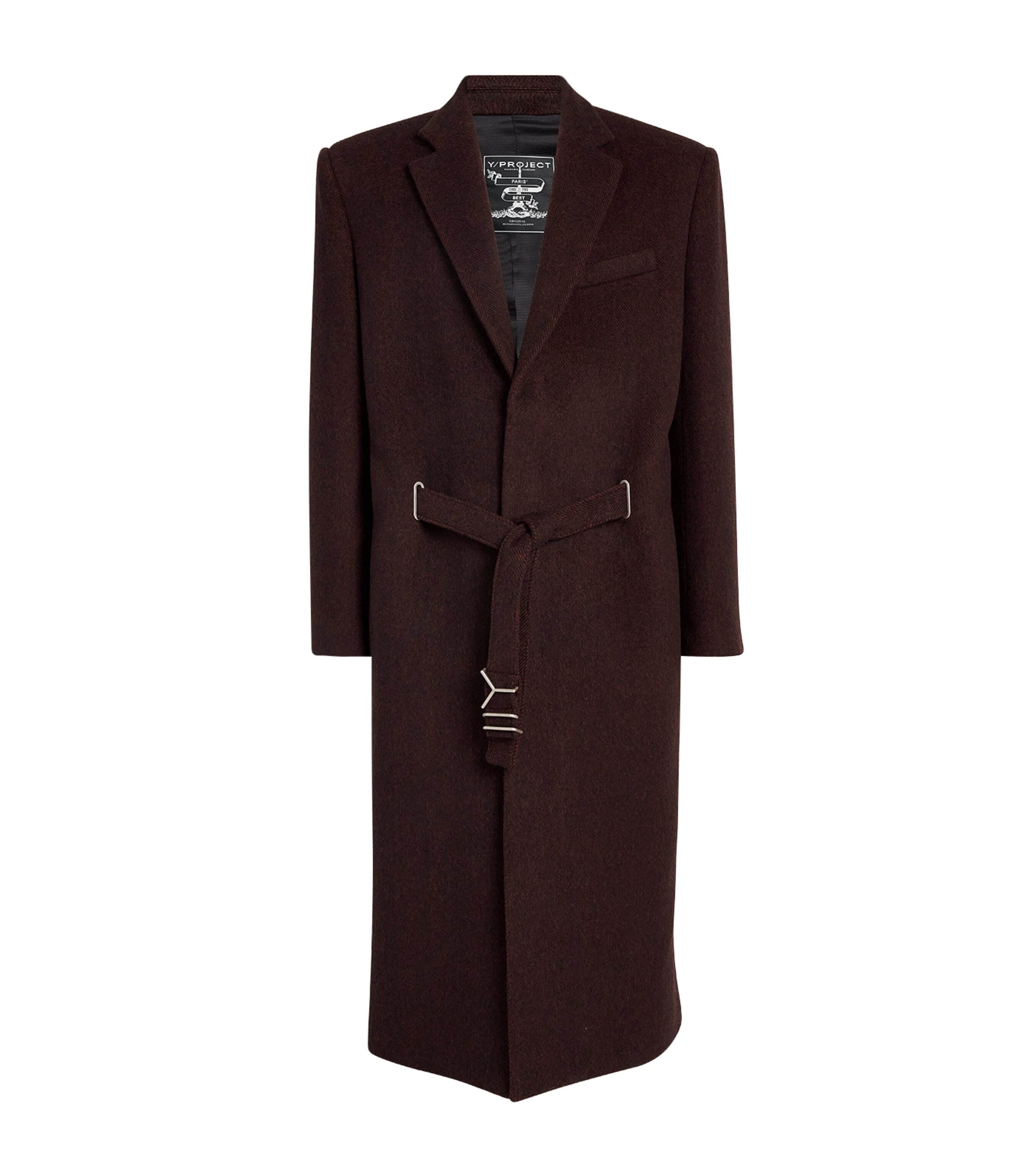 Y/project Wool-blend Y Belt Overcoat In Brown