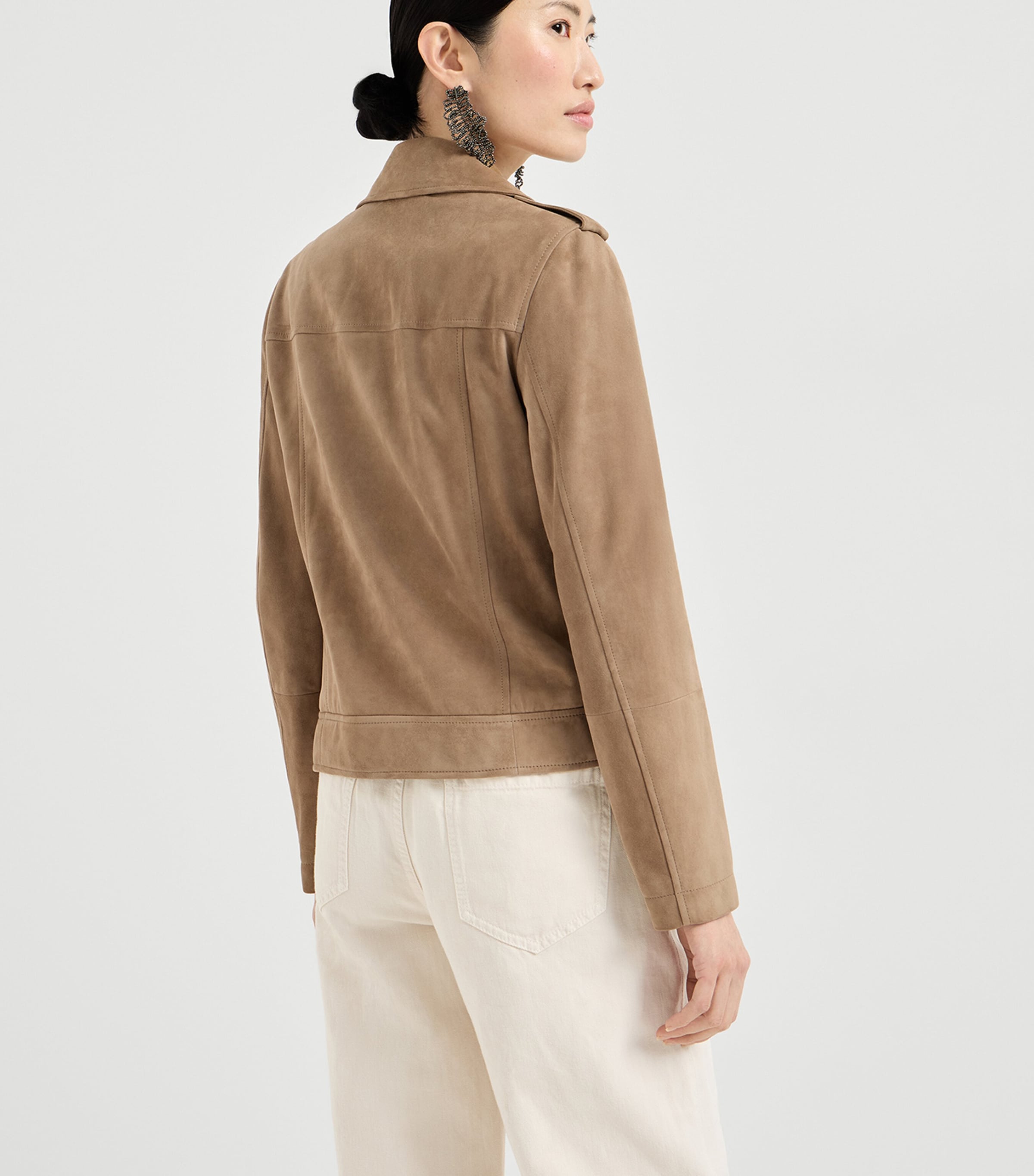 Brunello Cucinelli Womens Suede Biker Jacket Image 5