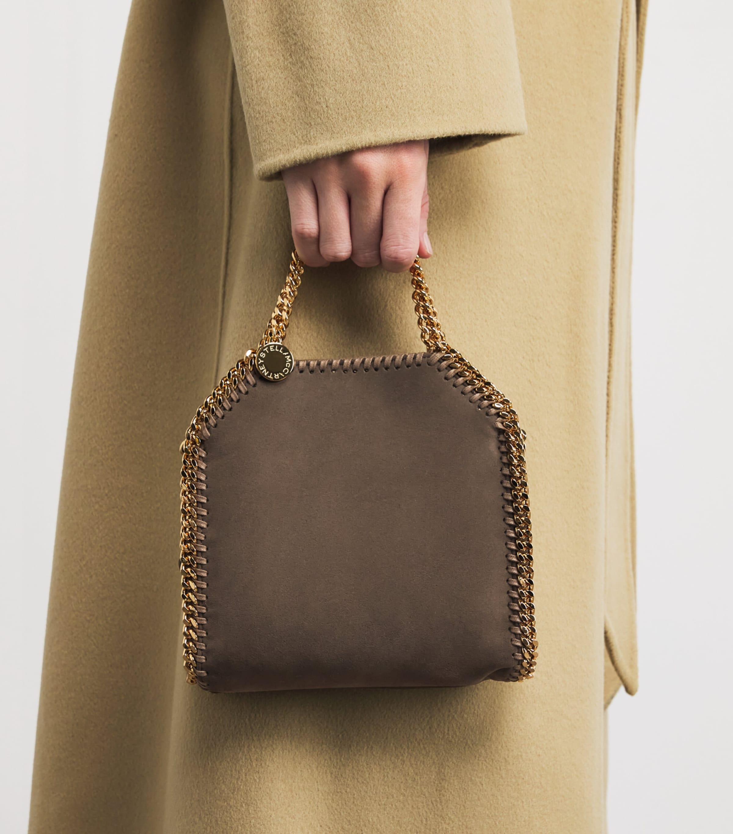 Tiny Faux Suede Fallabella Tote Bag 2017 MOKA Image 5