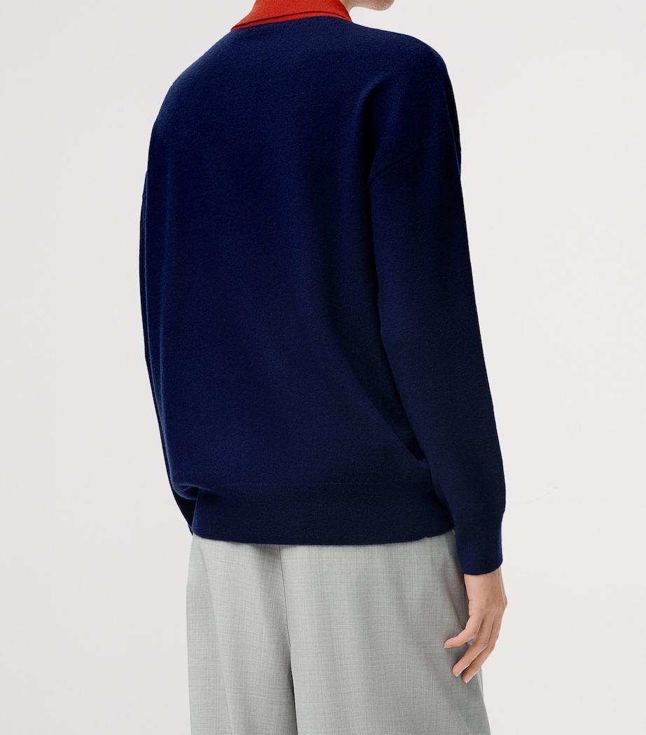 Wool-Blend Polo Cardigan NAVY BLUE/ORANGE Image 3