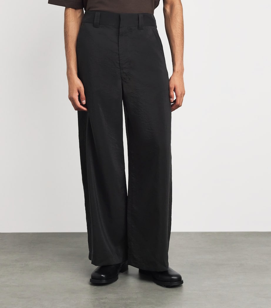 Lemaire Mens Silk-Blend Wide-Leg Trousers Black/ Image 4