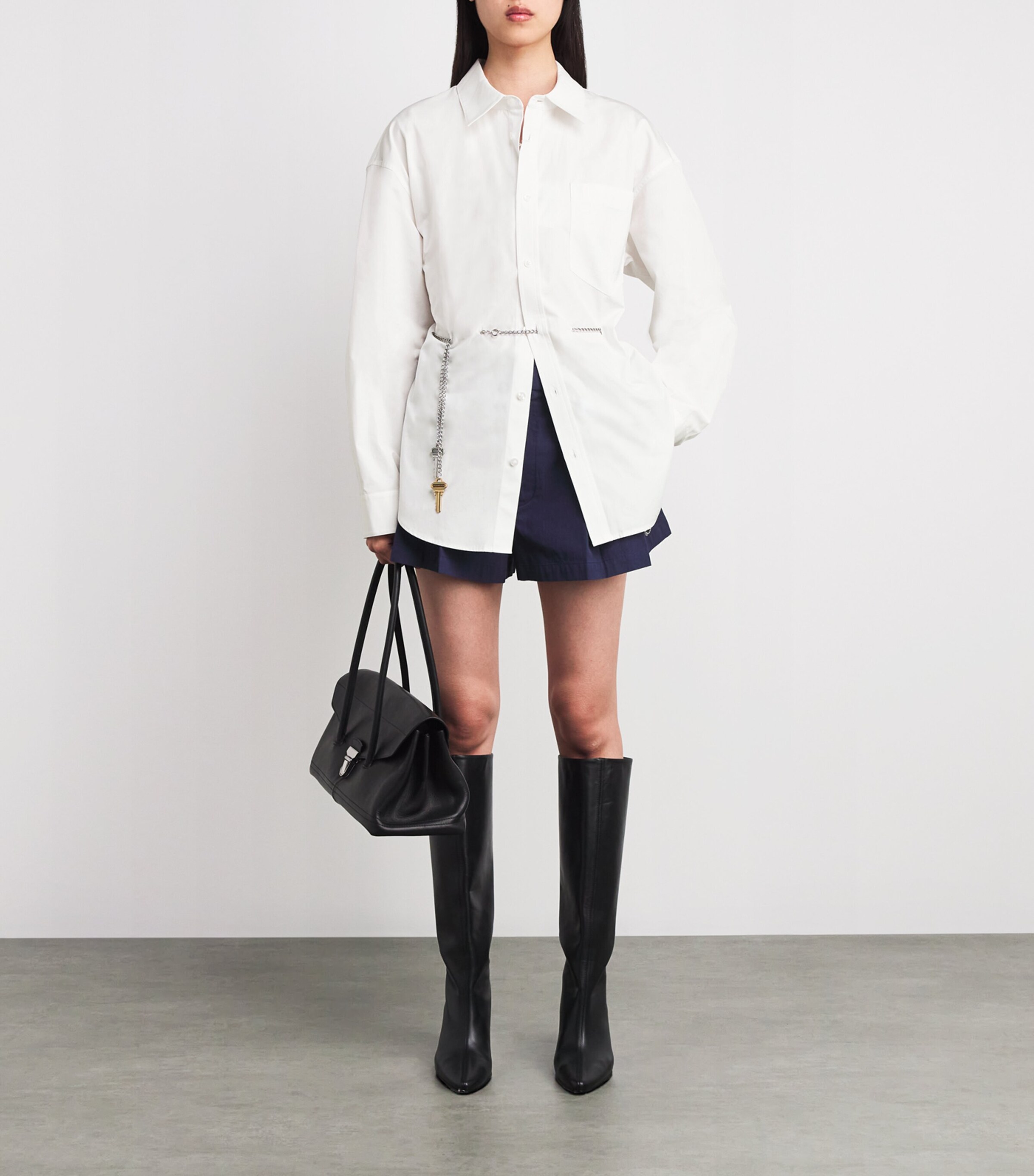 Cotton Waist-Chain Shirt 100 WHITE Image 2