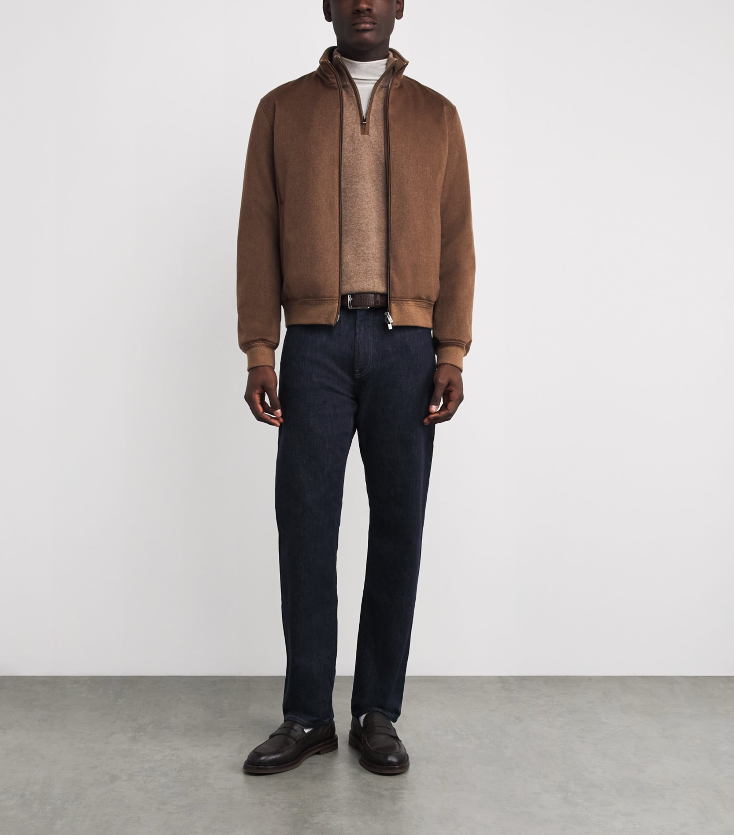Agnona Mens Cashmere Quarter-Zip Sweater Brn Drk Camel Image 2
