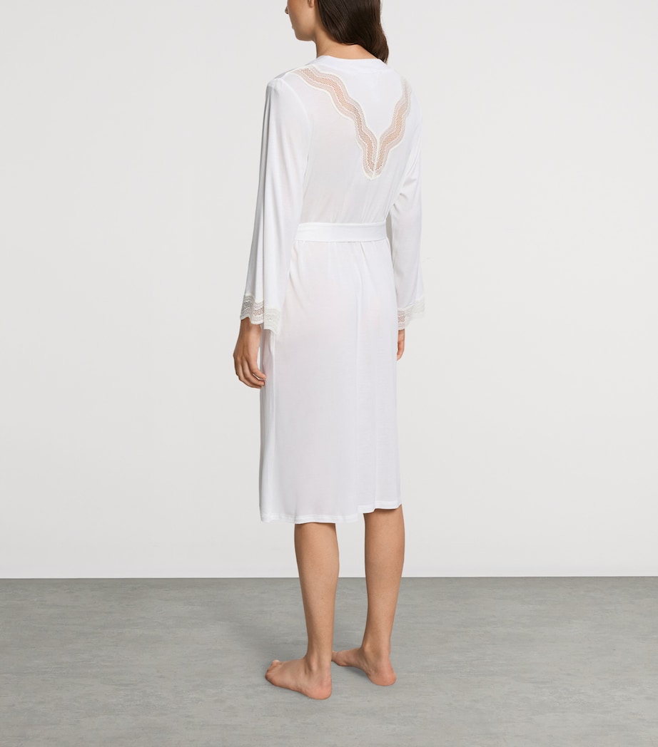 Hanro Womens Modal Lace-Trim Robe Off White Image 3