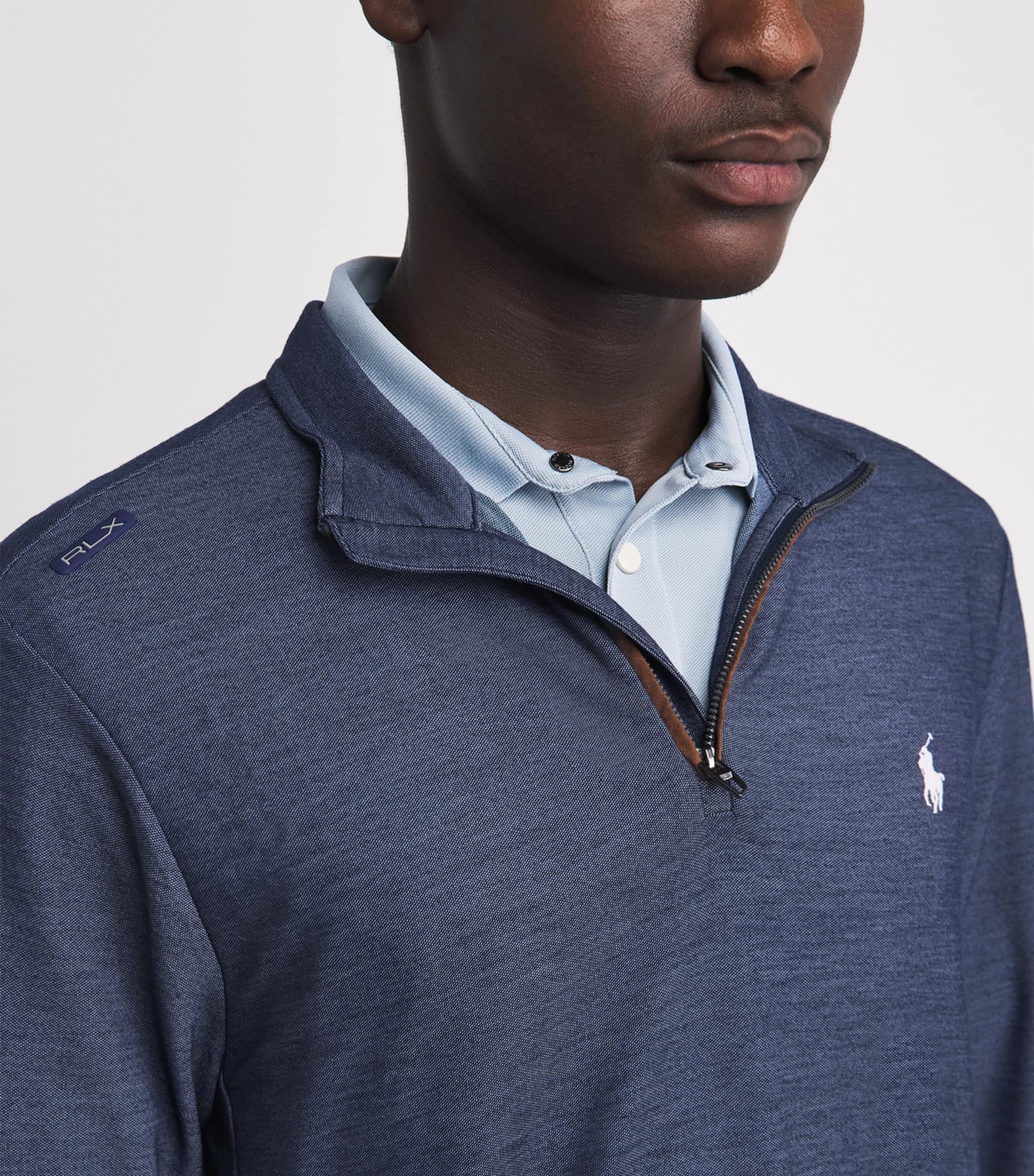 RLX Ralph Lauren Mens Mesh Polo Pony Quarter-Zip Sweatshirt Spring Navy Heather Image 3