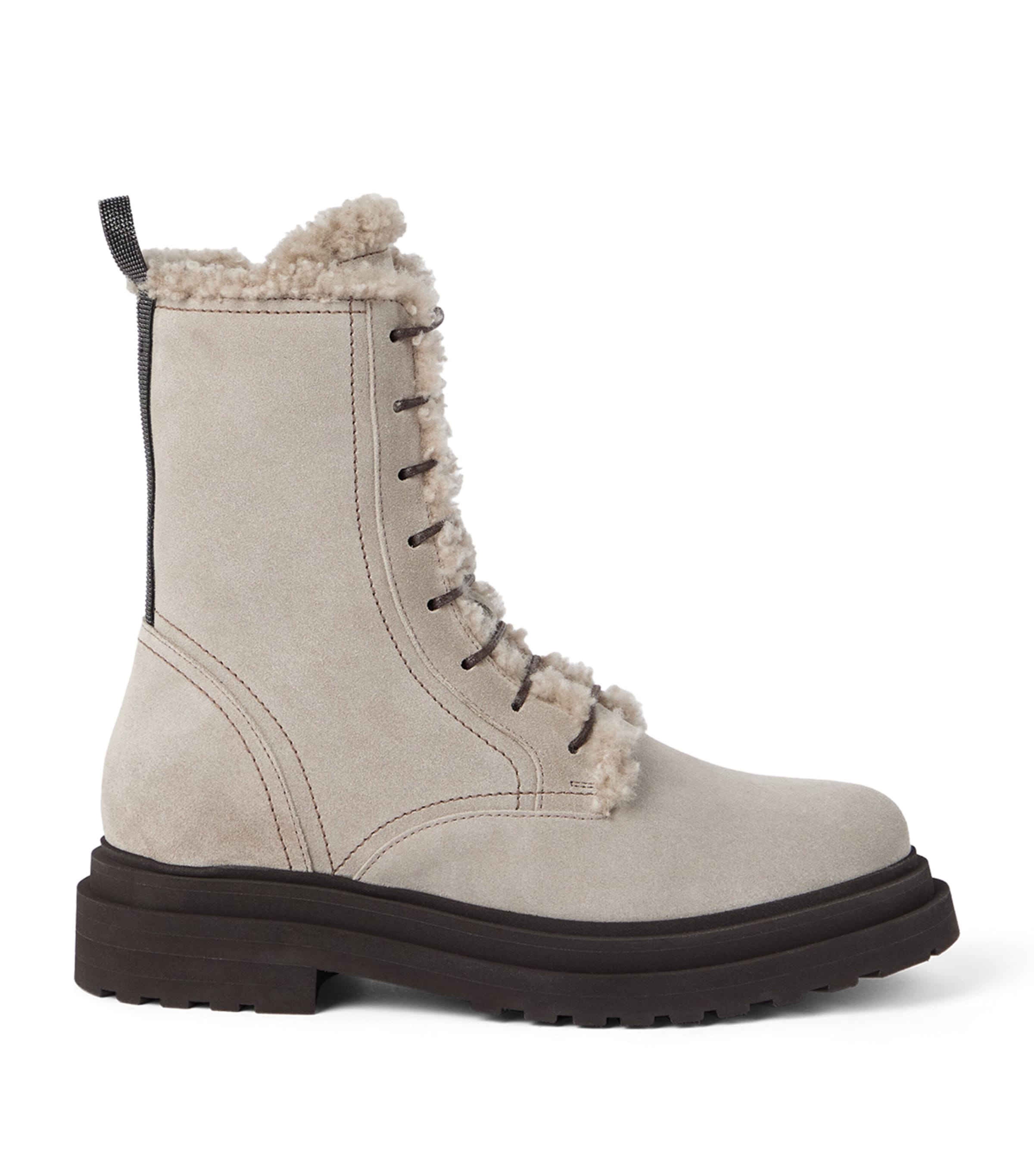 Brunello Cucinelli Suede Lace-up Ankle Boots In Sand