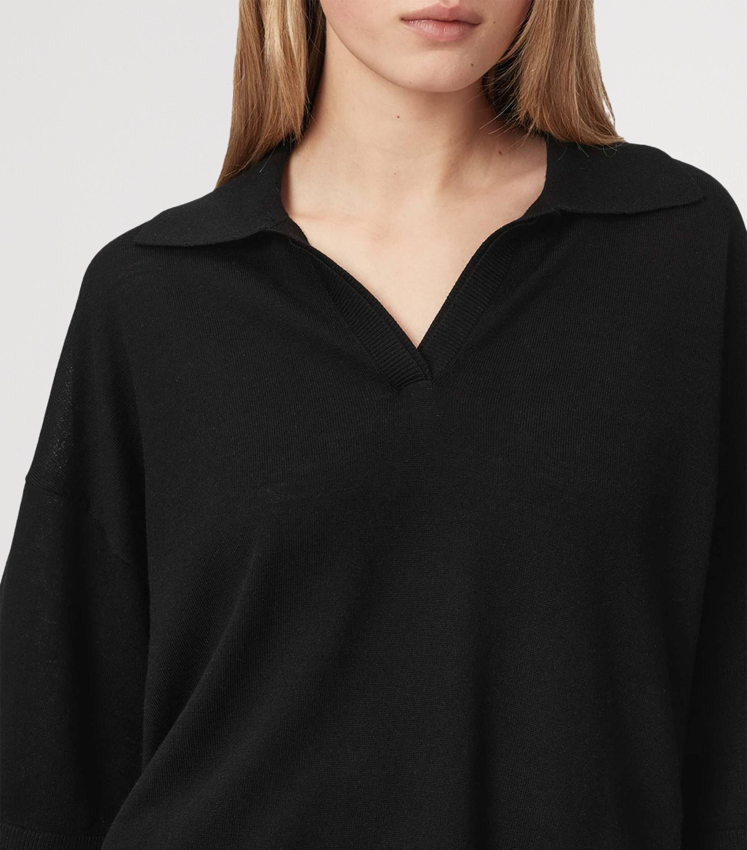 AllSaints Womens Wool Bern Polo Shirt Black Image 6