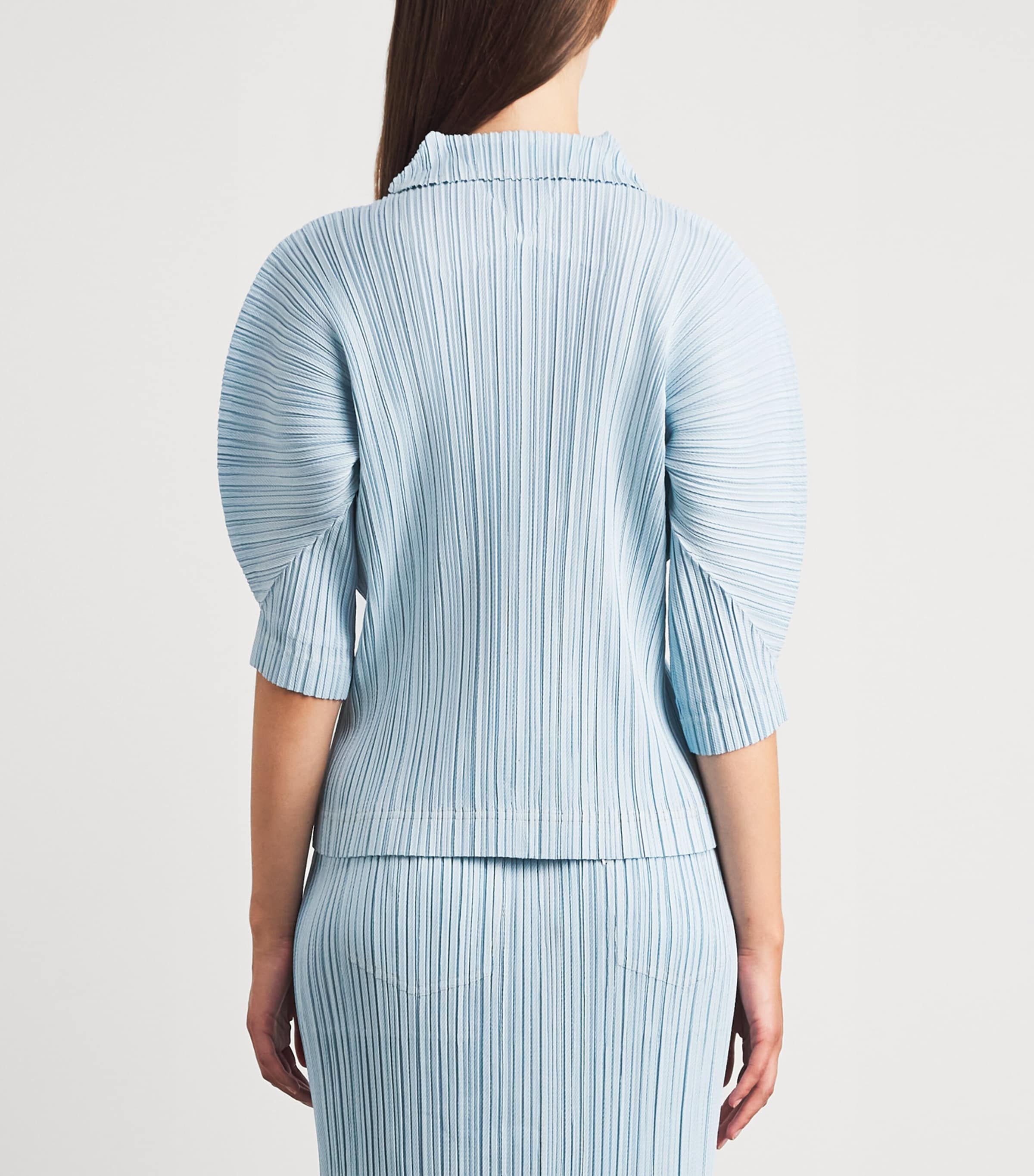 Pleats Please Issey Miyake Womens Cotton Denim Collared Top Light Blue Image 5