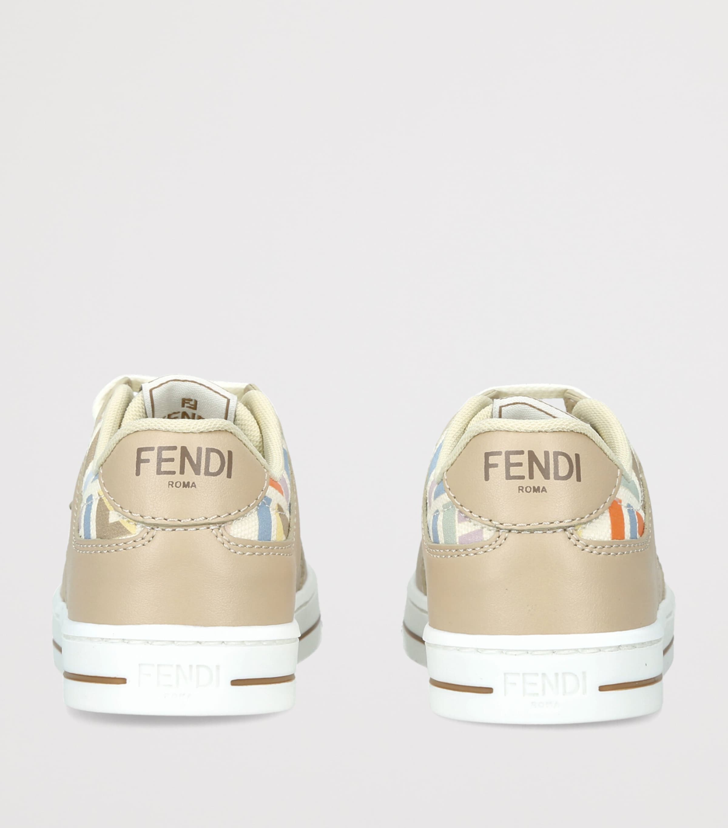 Fendi Kids Leather Logo Sneakers Beige Comb Image 4
