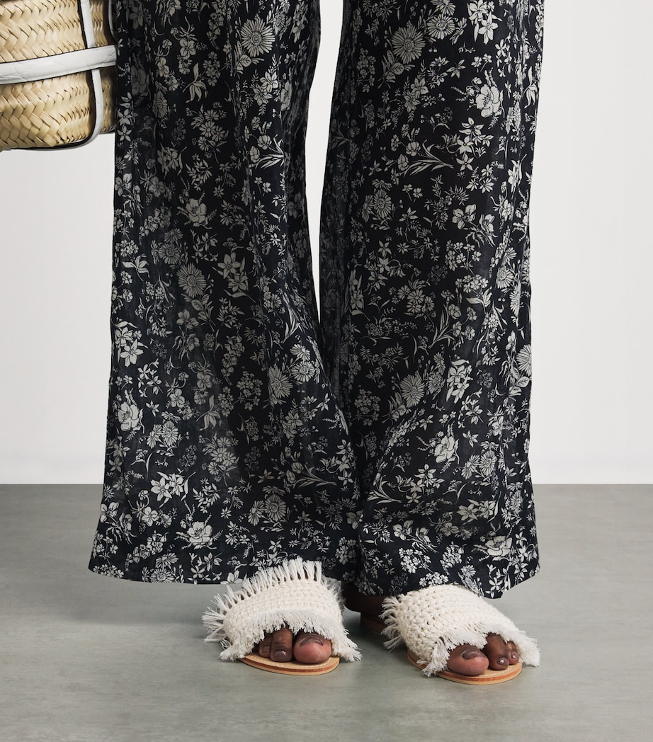 Cotton-Leather Woven Slides OFF WHITE Image 6