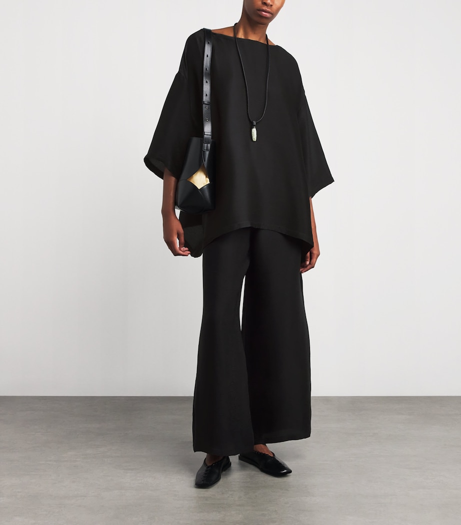 Silk Plissé Scoop-Neck Top BLACK Image 2