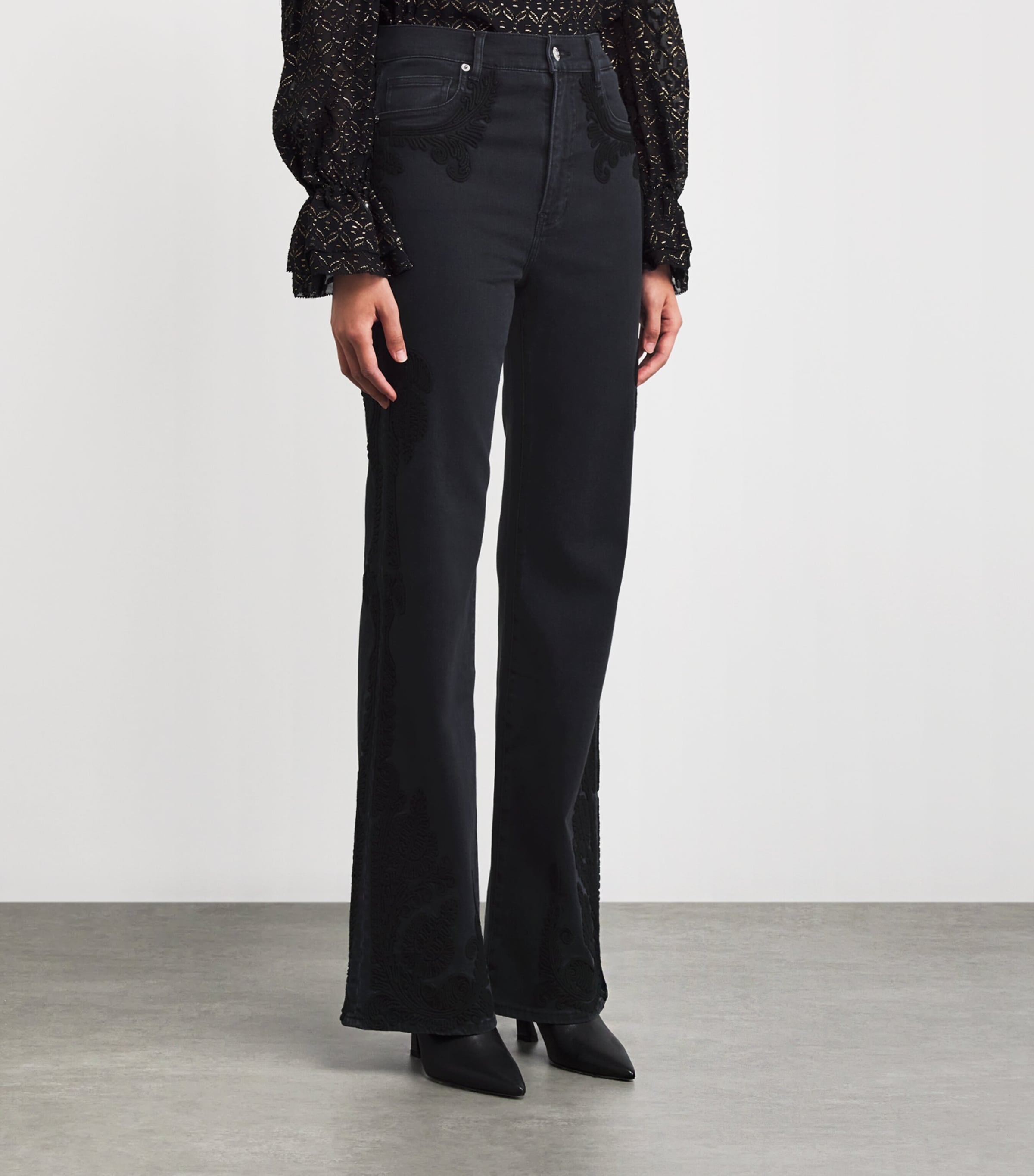 Embroidered Crosbie Slim Wide-Leg Jeans WA_ON WASHED ONYX Image 3