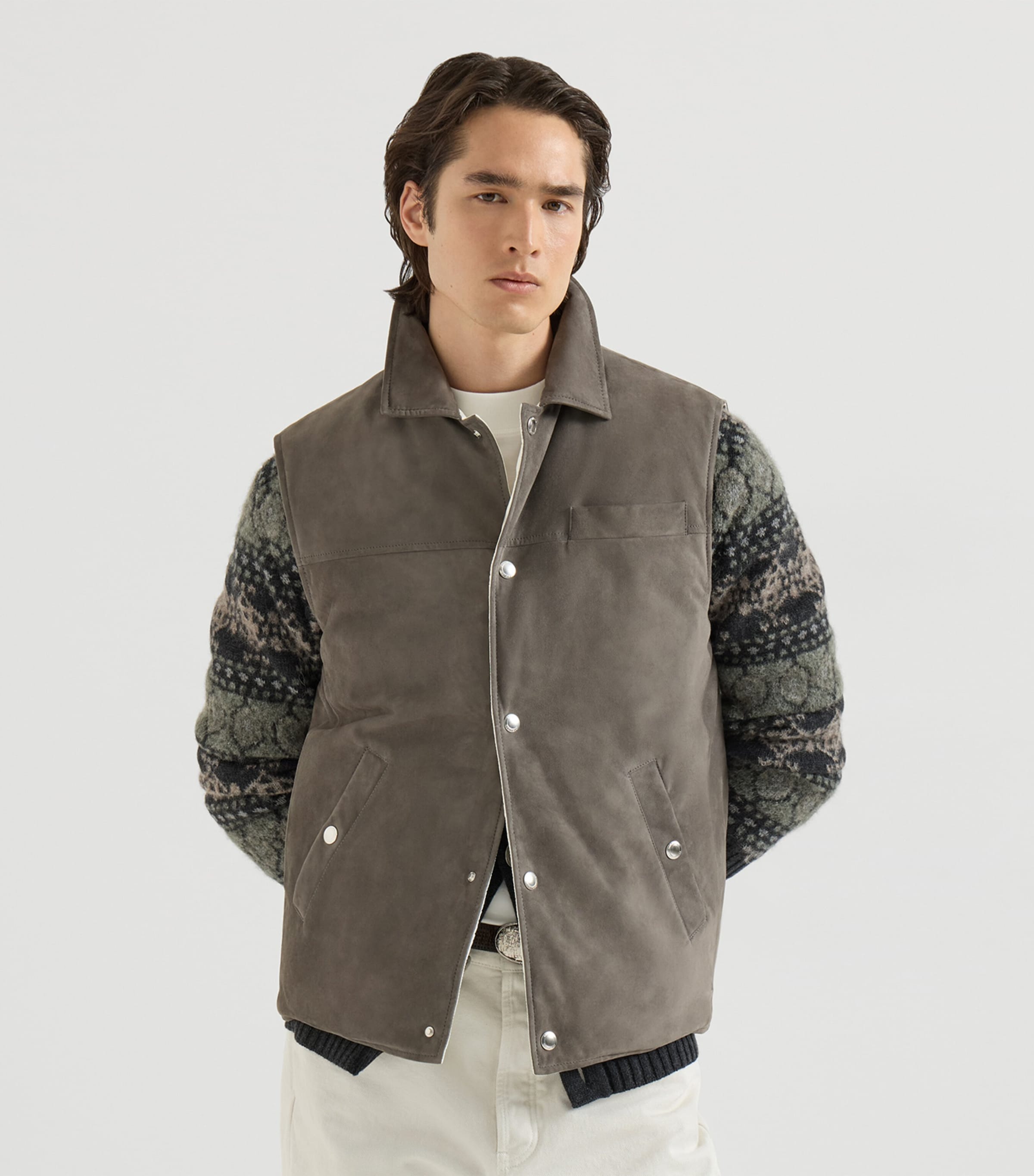 Brunello Cucinelli Mens Down Leather Gilet Image 2