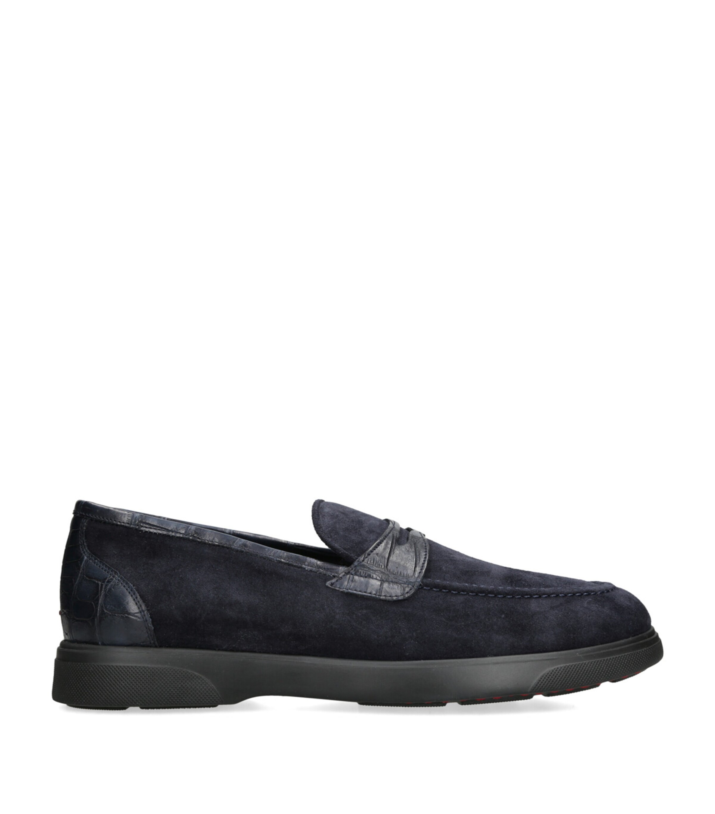 Suede Crocodile Leather-Detail Penny Loafers NAVY Image 1
