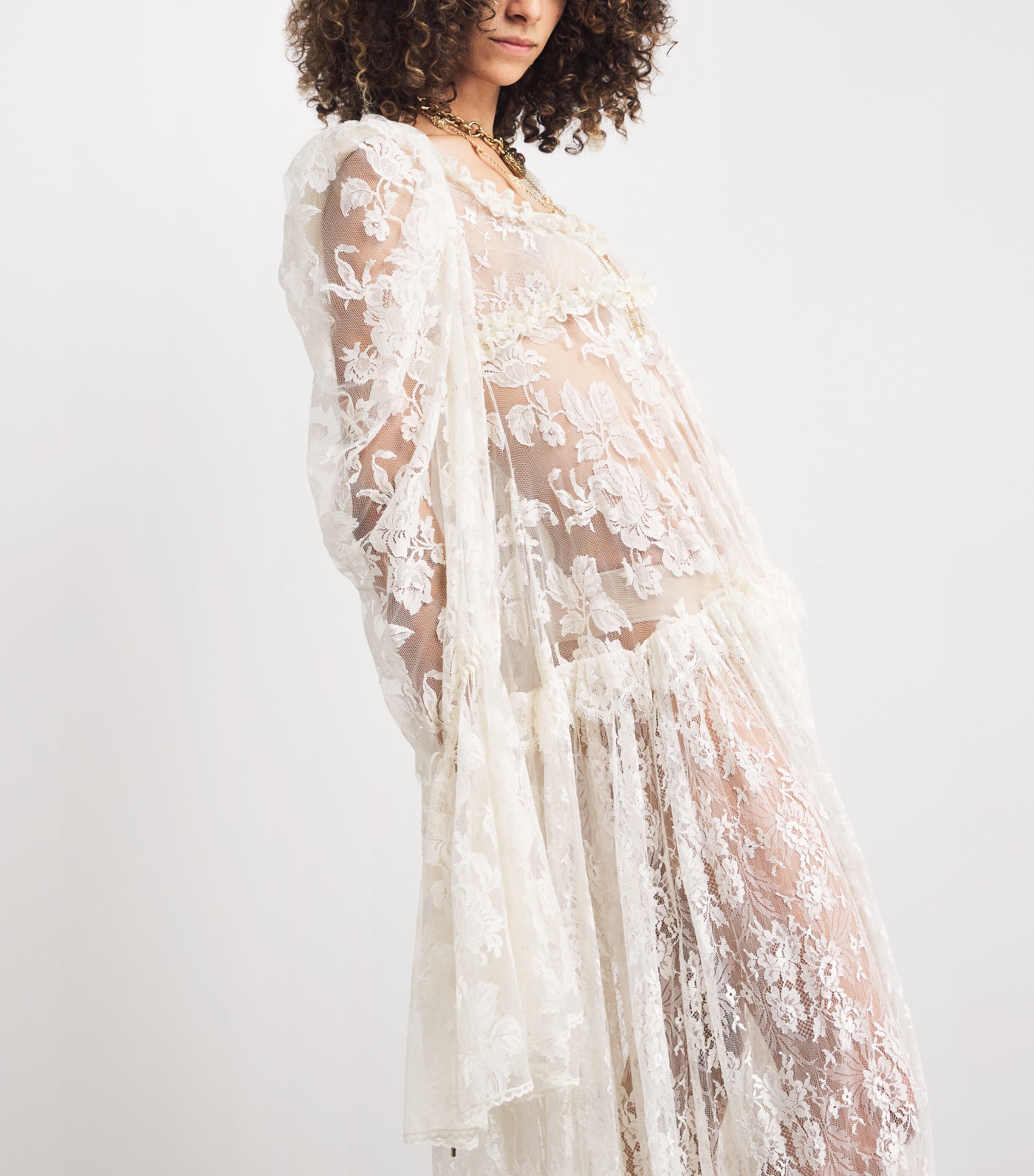 Lace Long-Sleeve Maxi Dress PRISTINE WHITE Image 4