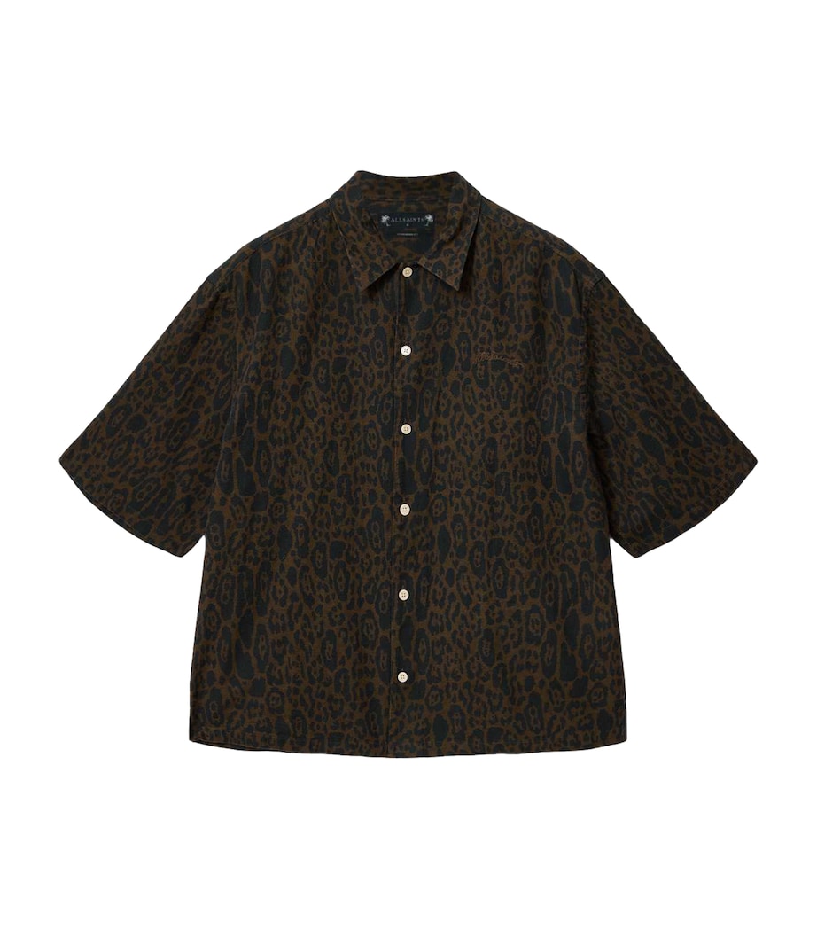 AllSaints Mens Organic Cotton-Linen Leopardo Shirt Hot Choc Brown Image 1