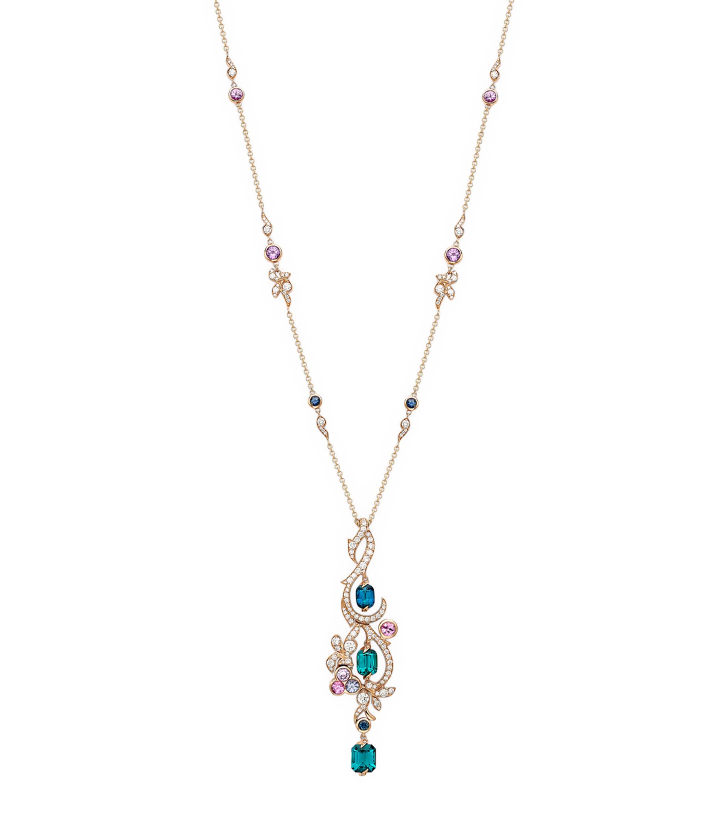Boodles Rose Gold, Diamond, Sapphire and Tourmaline The Palace Collection Royal Damask Pendant Necklace Blue Image 1