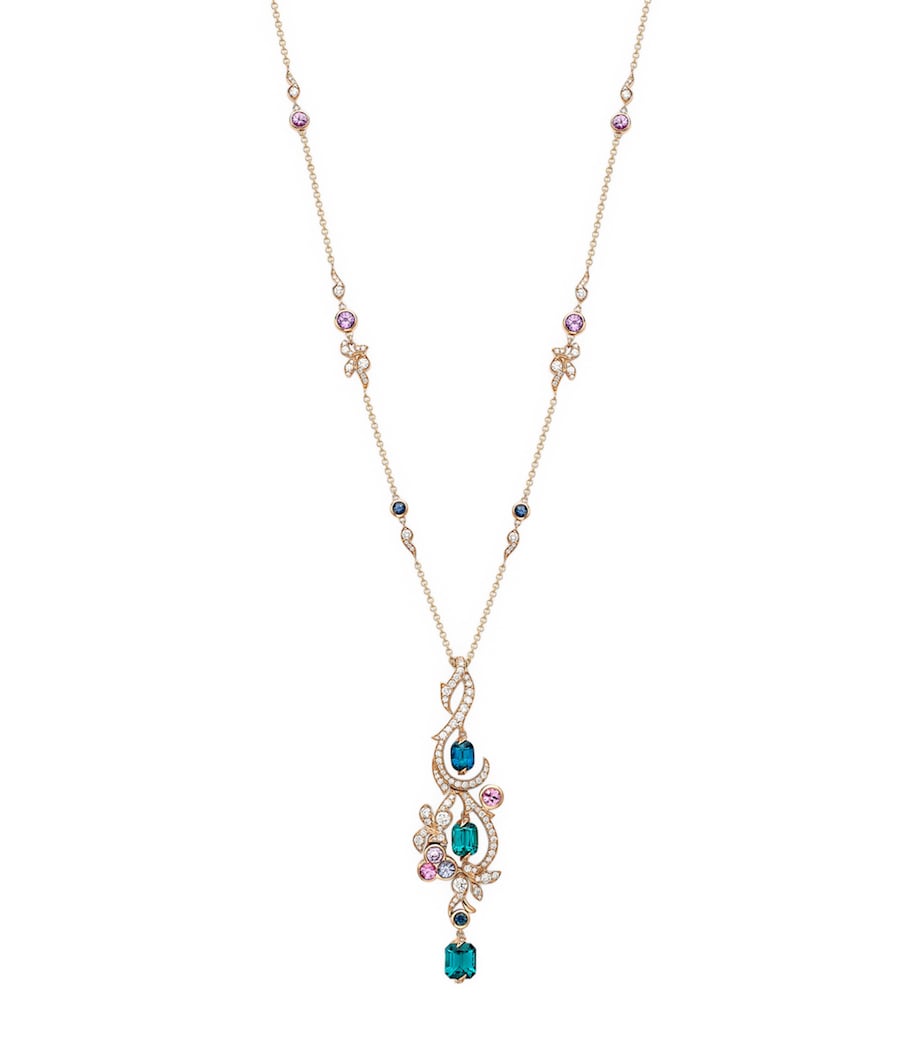 Boodles Rose Gold, Diamond, Sapphire and Tourmaline The Palace Collection Royal Damask Pendant Necklace Blue Image 1