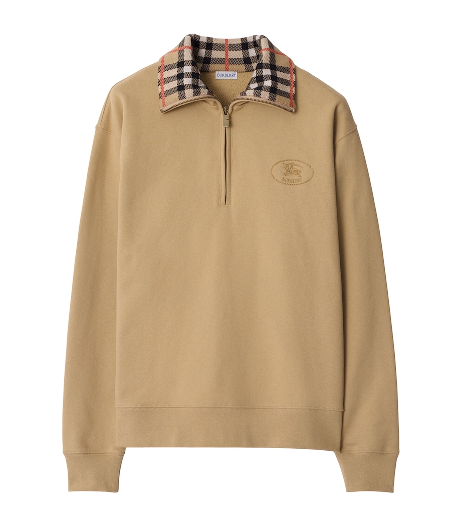 Cotton Check-Collar Quarter-Zip Sweater FLAX Image 1